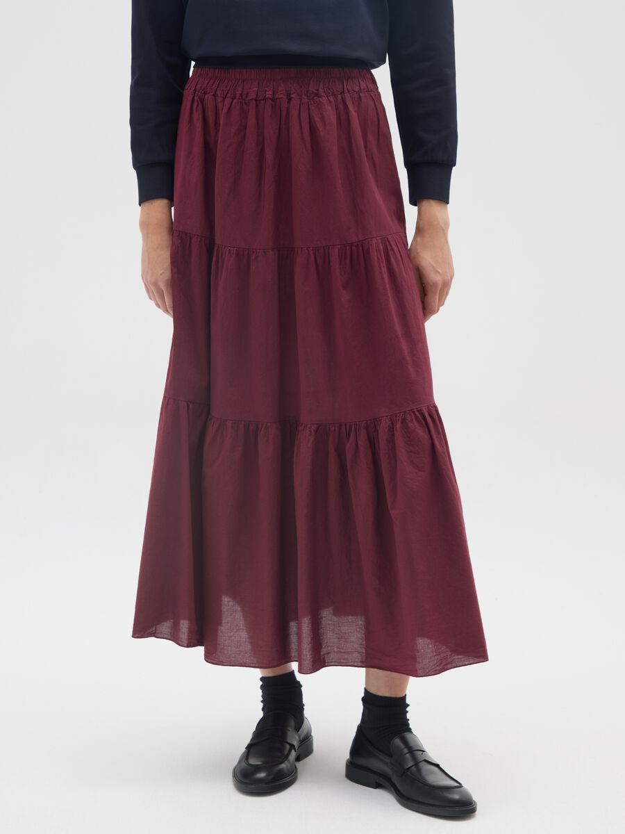 Long Red Tiered Skirt in Pure Cotton_1