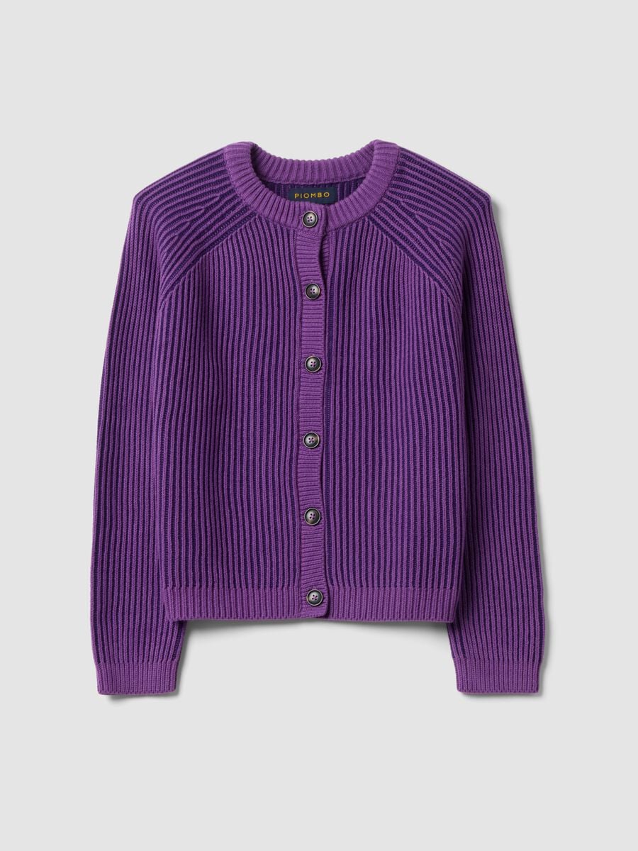 Cardigan viola in puro cotone a coste con girocollo_4