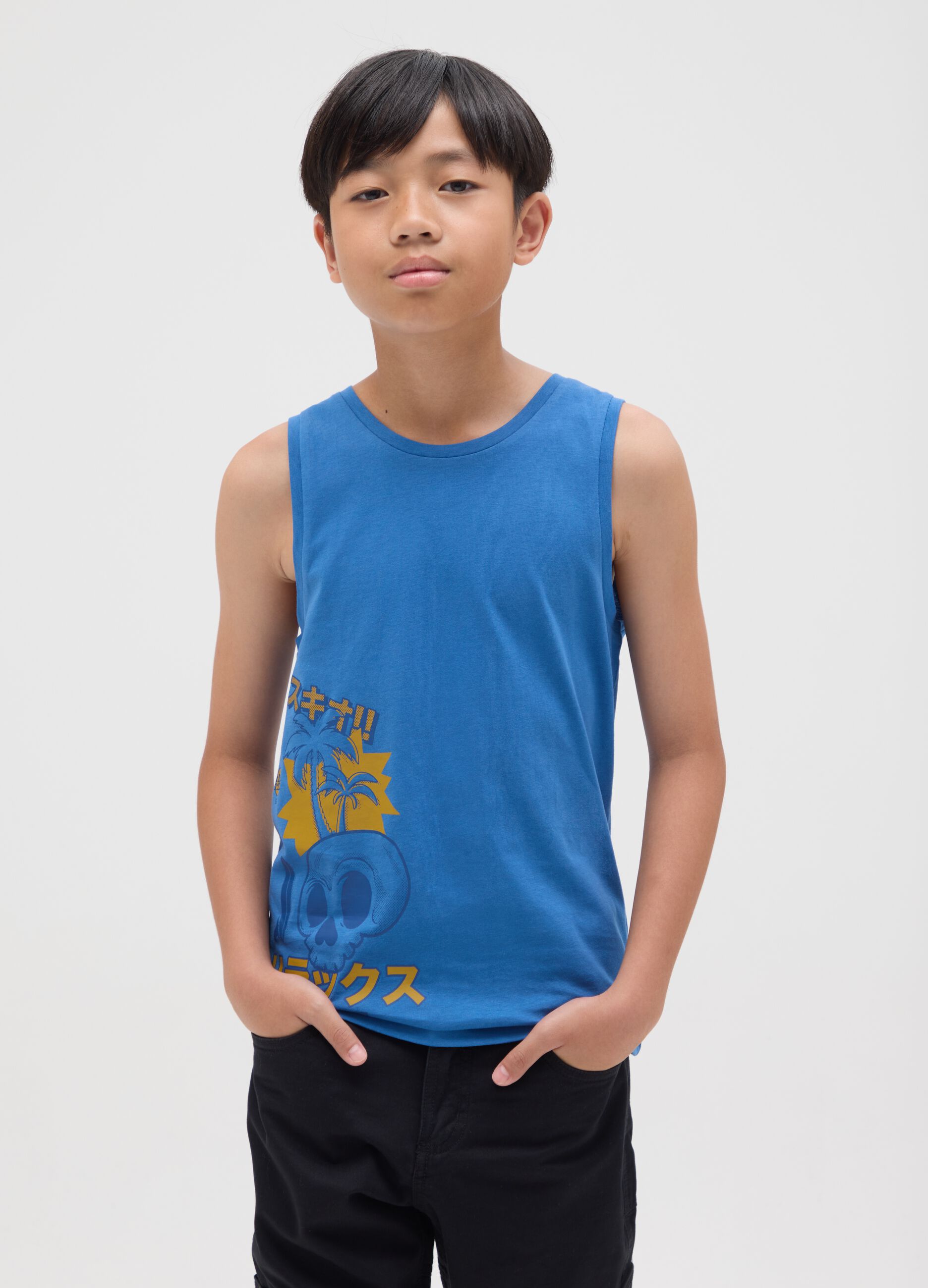 Boy's regular fit blue cotton tank top
