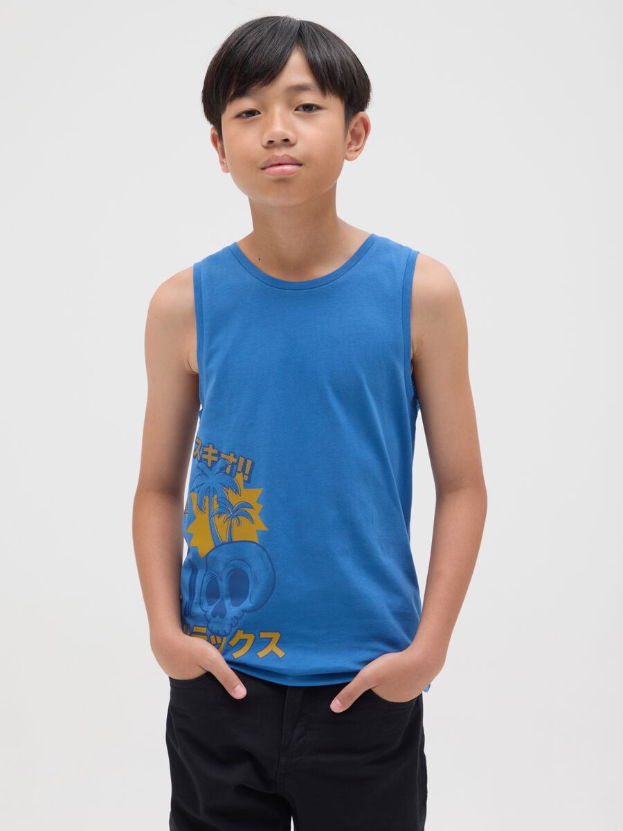 Boy's regular fit blue cotton tank top_0