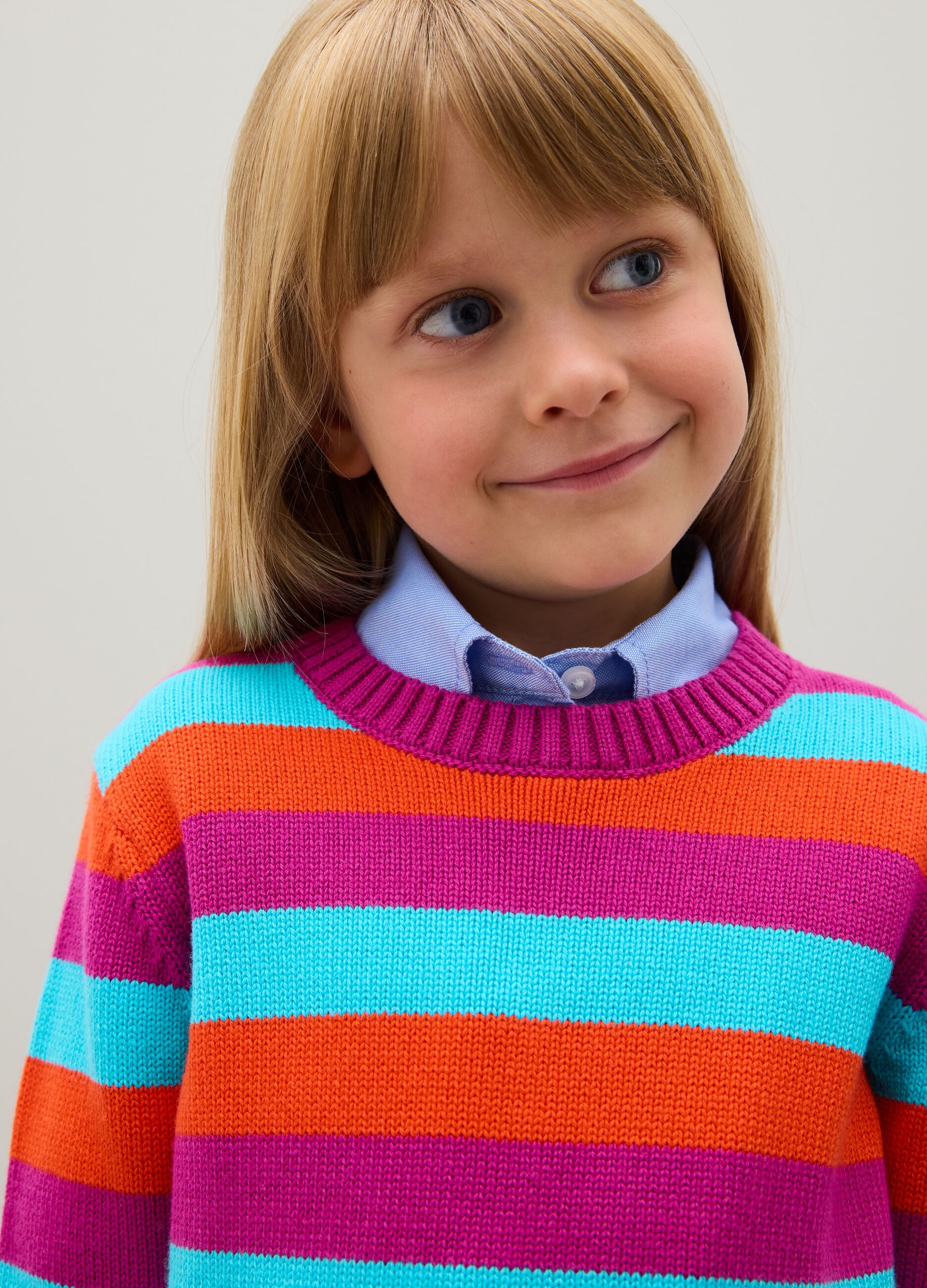 Girls' pullover in multi-coloured pure cotton regular fit