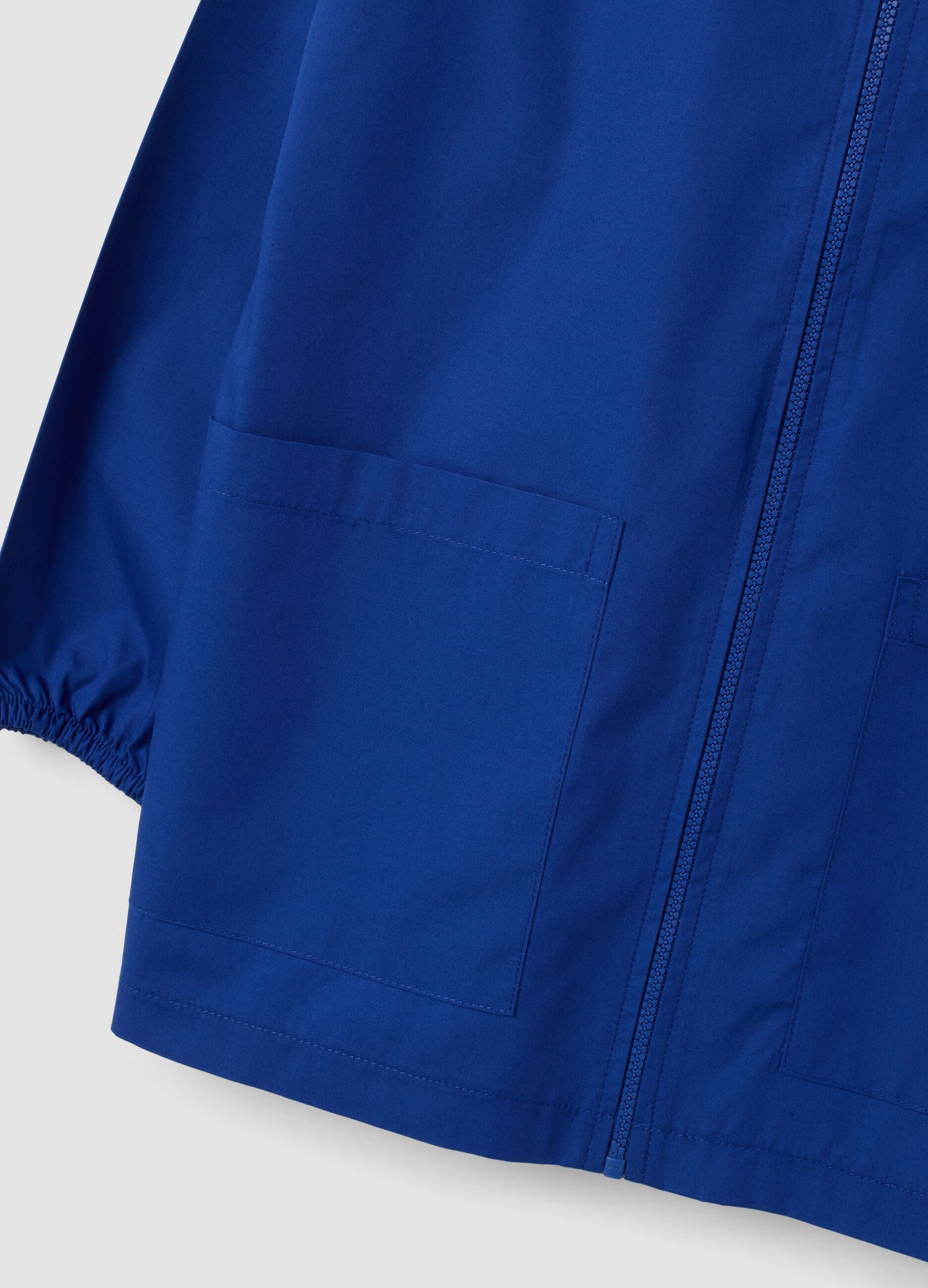Blue school smock with zip and panda embroidery for boys