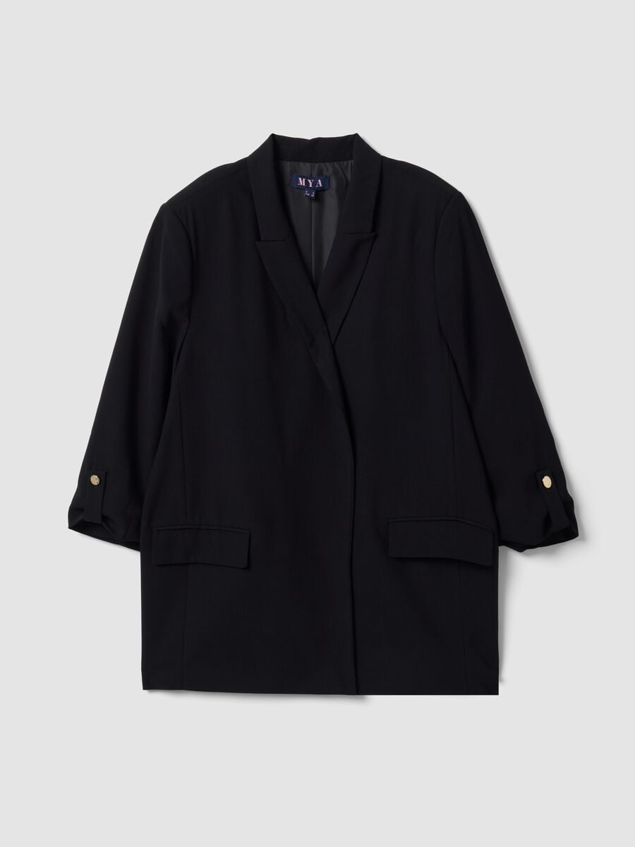 Blazer nero regular fit foderato con rever classico_0