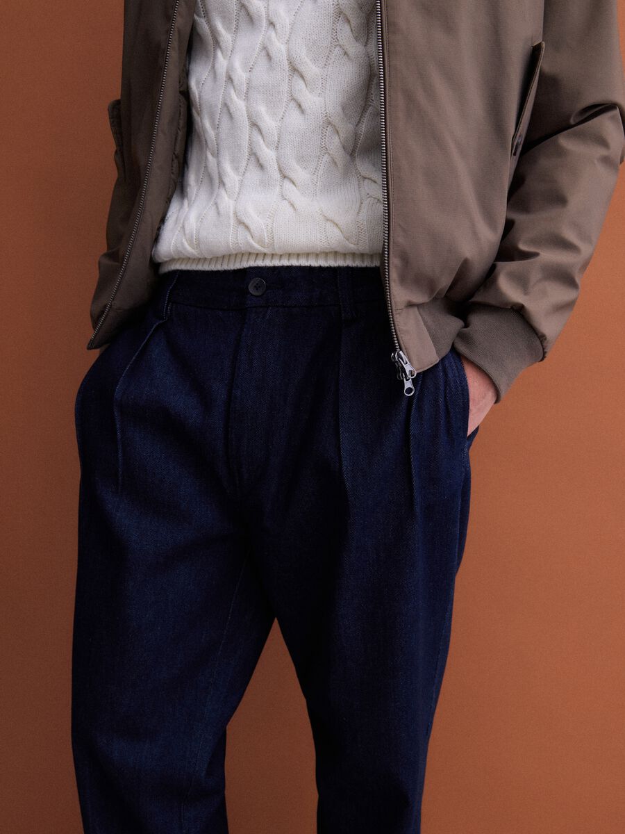 Jeans chino blu in puro cotone baggy fit_3