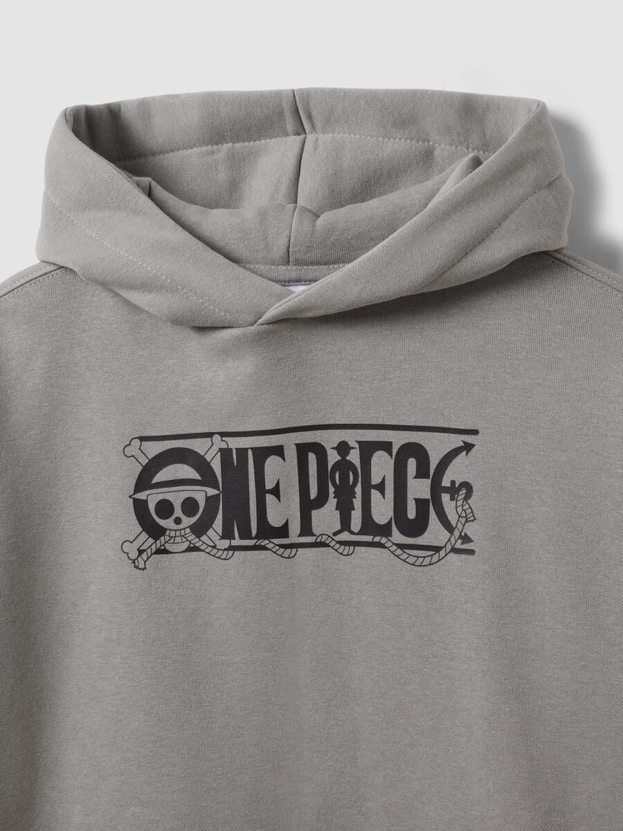 Grey hooded sweatshirt in cotton blend with One Piece print, oversized fit_4