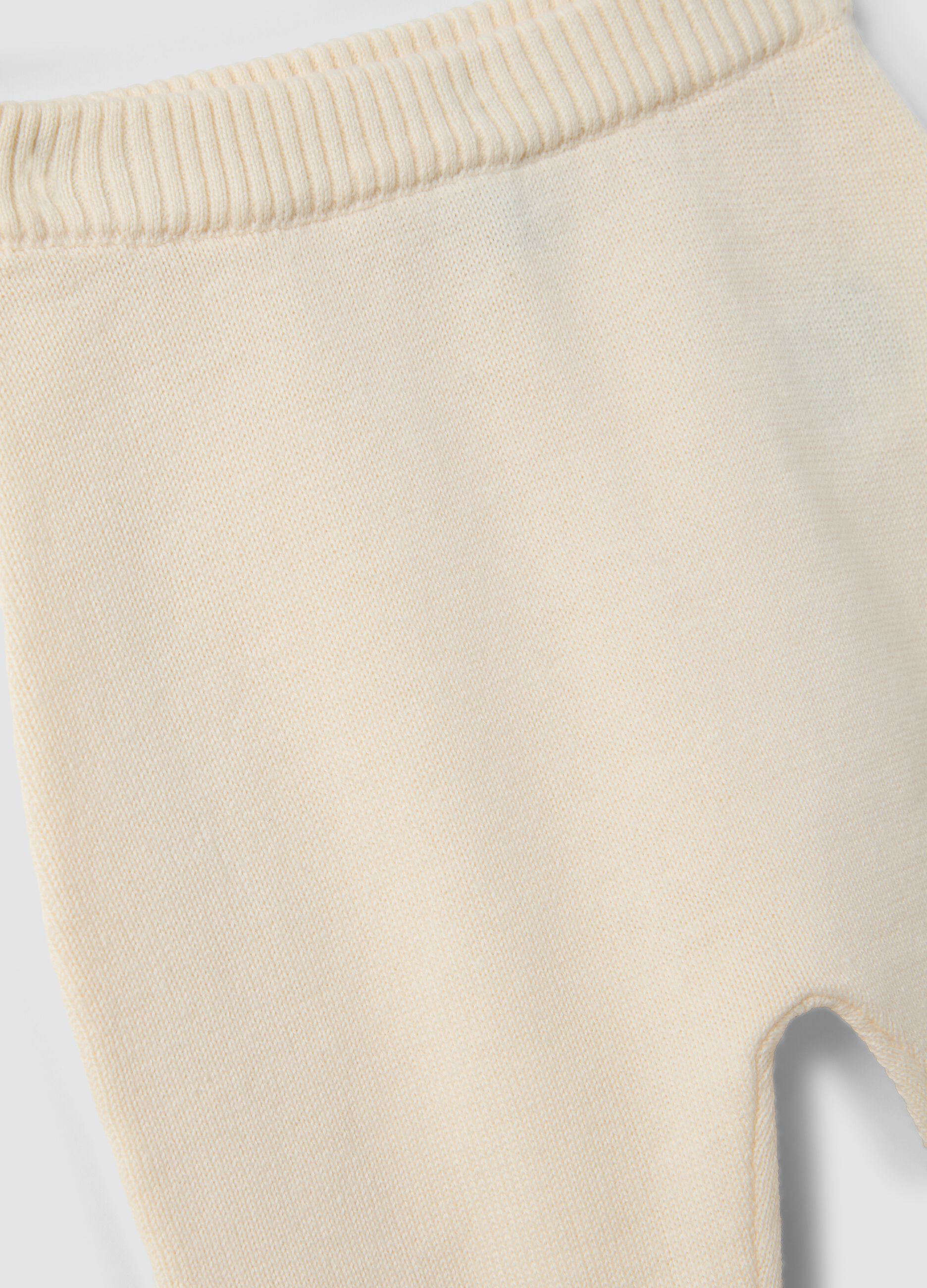 Beige organic cotton knit set with cardigan and trousers