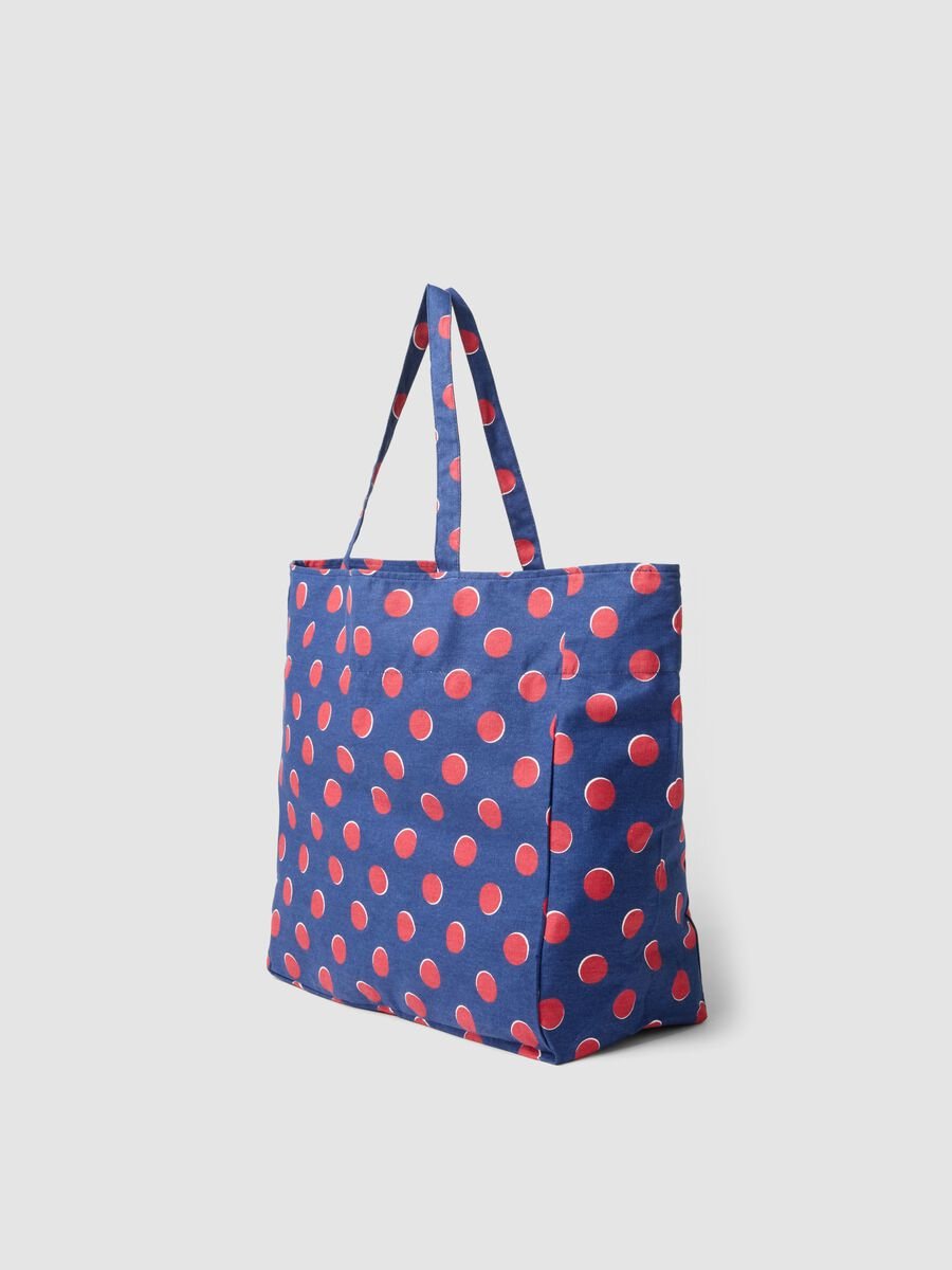 Blue pure cotton beach bag with red polka dots_2