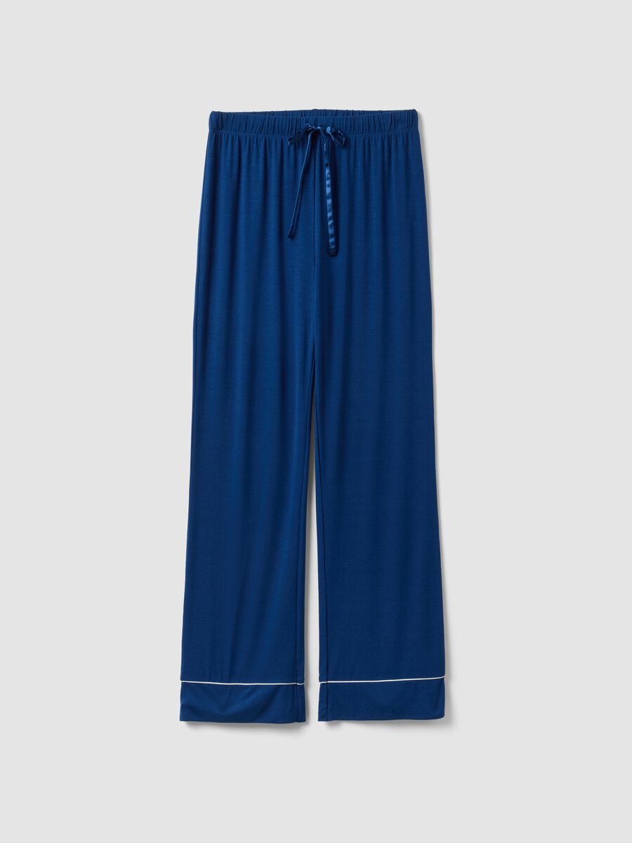 Blue regular fit stretch viscose blend pyjama trousers_4