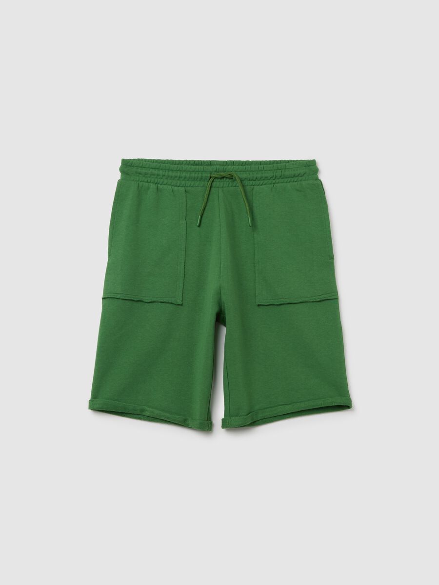 Children's green pure cotton shorts with pockets_0