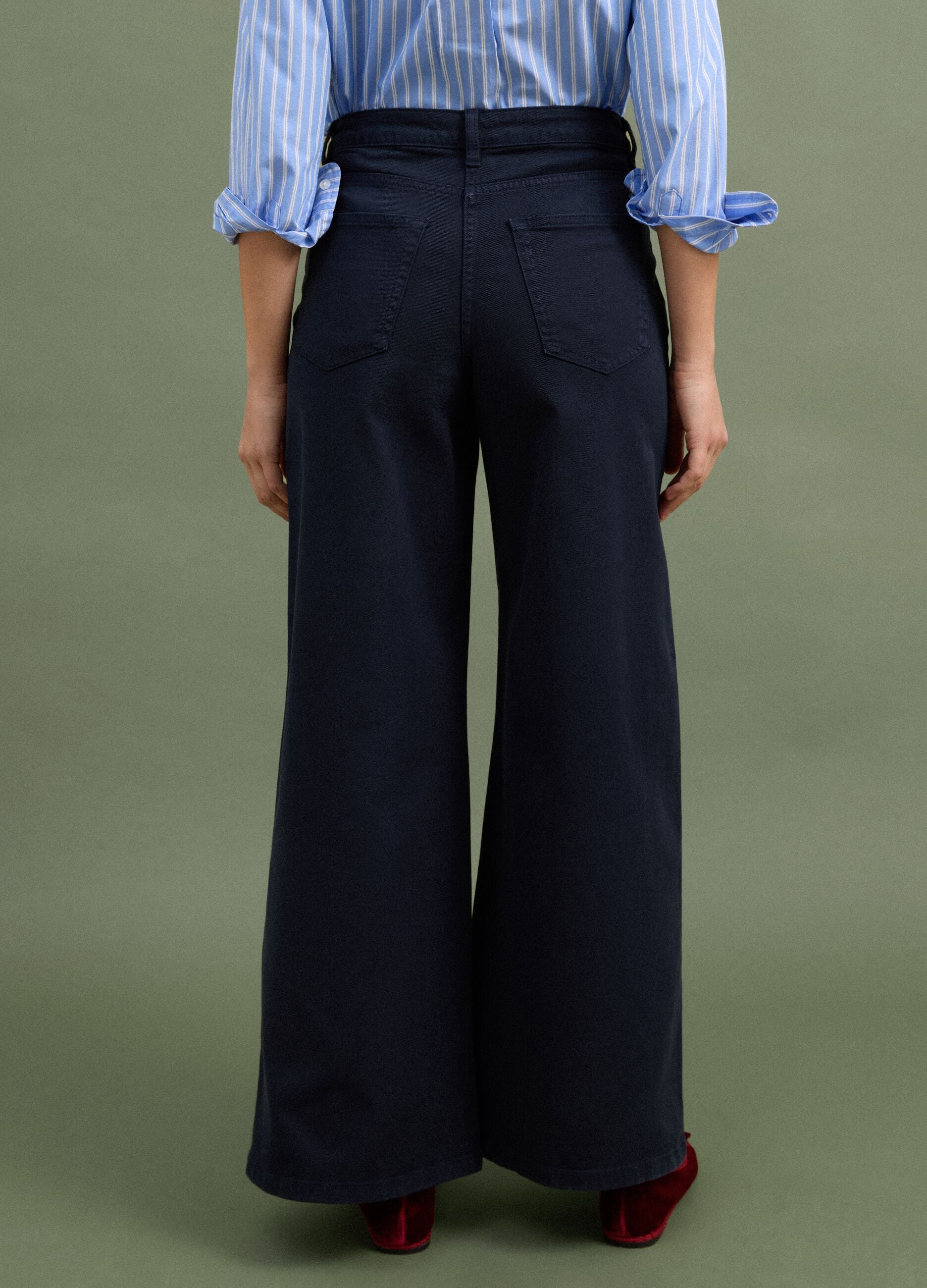 Navy stretch cotton wide-leg trousers