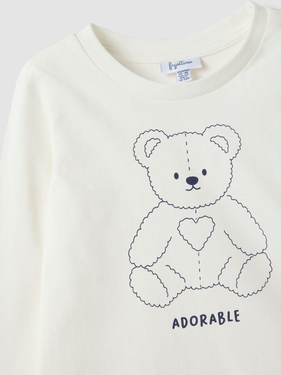 Maglietta bianca in puro cotone organico con stampa orsetto per bimba_2