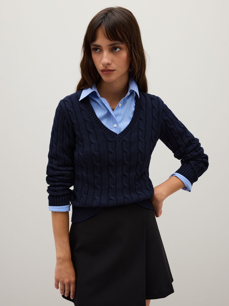 Maglione in puro cotone blu regular fit_0