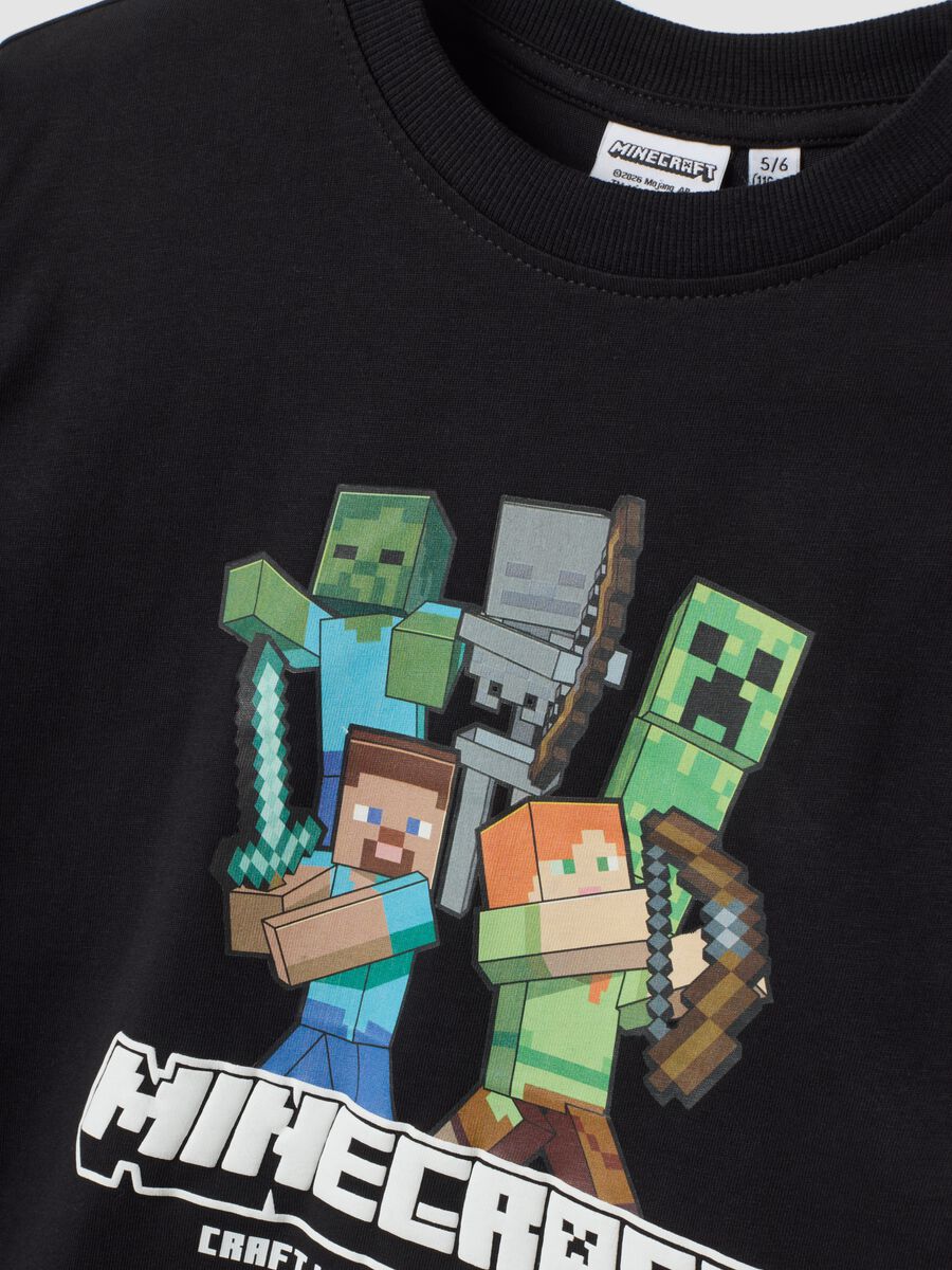 T-shirt nera in puro cotone con girocollo e stampa Minecraft over fit_2