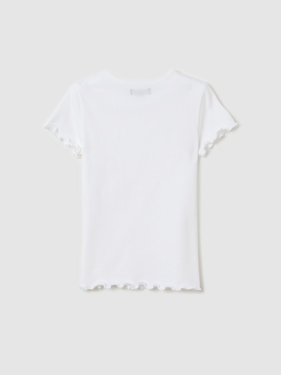 White ribbed T-shirt with wavy edging_1