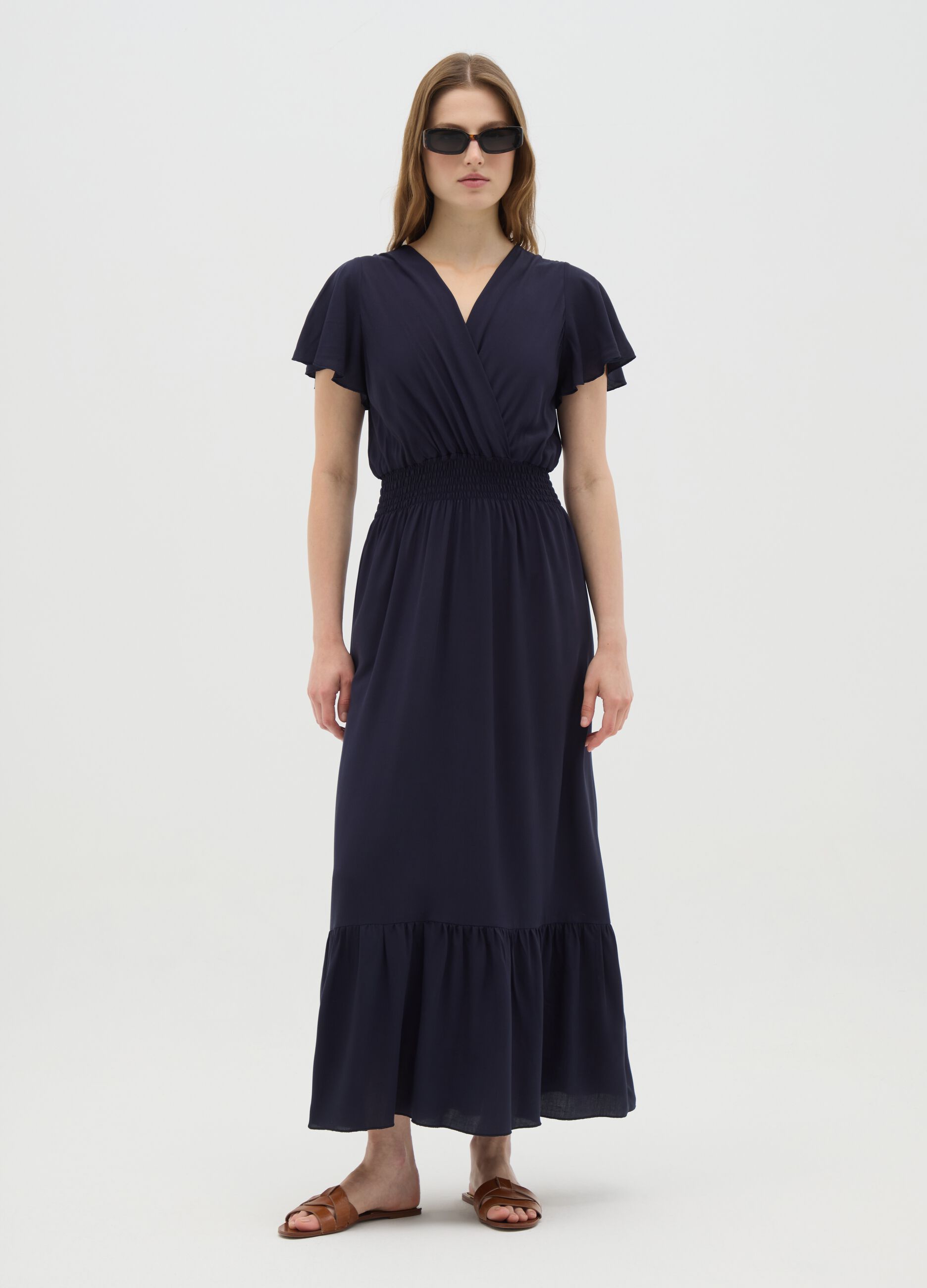 Abito lungo da donna in puro viscosa blu regular fit