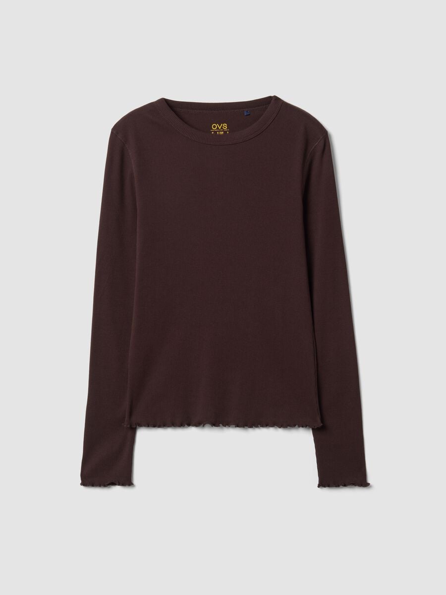 T-shirt marrone in puro cotone a maniche lunghe girocollo regular fit_4