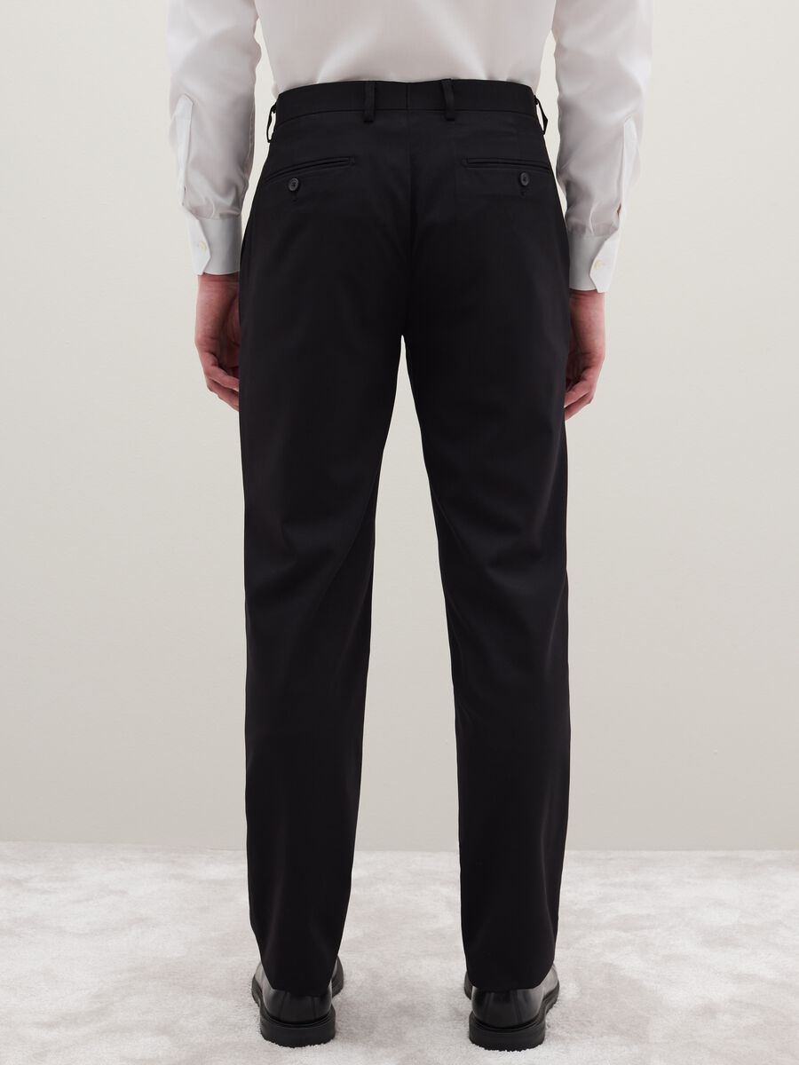 Black Stretch Fabric Regular Fit Trousers_2