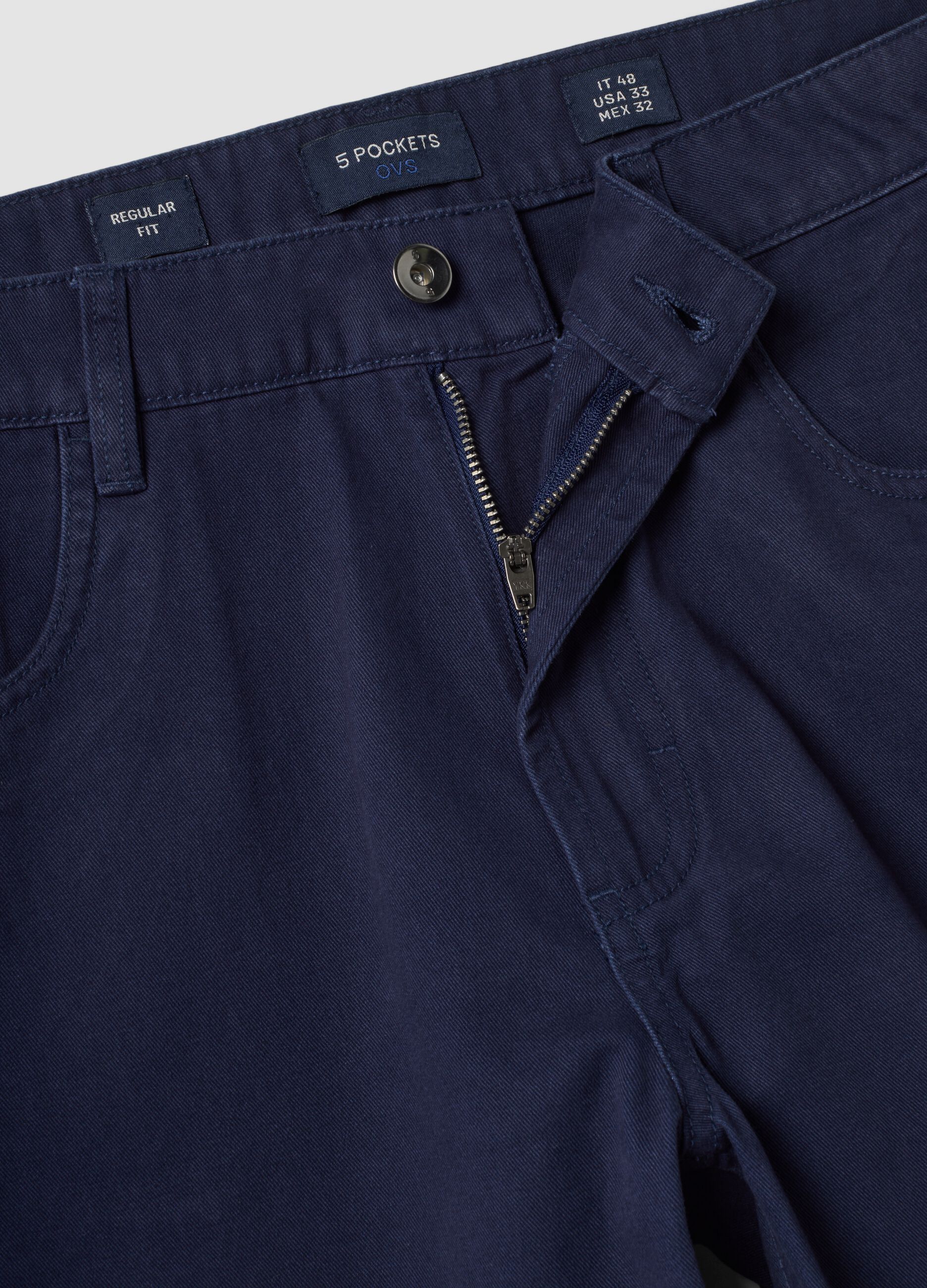Blue pure cotton five-pocket trousers