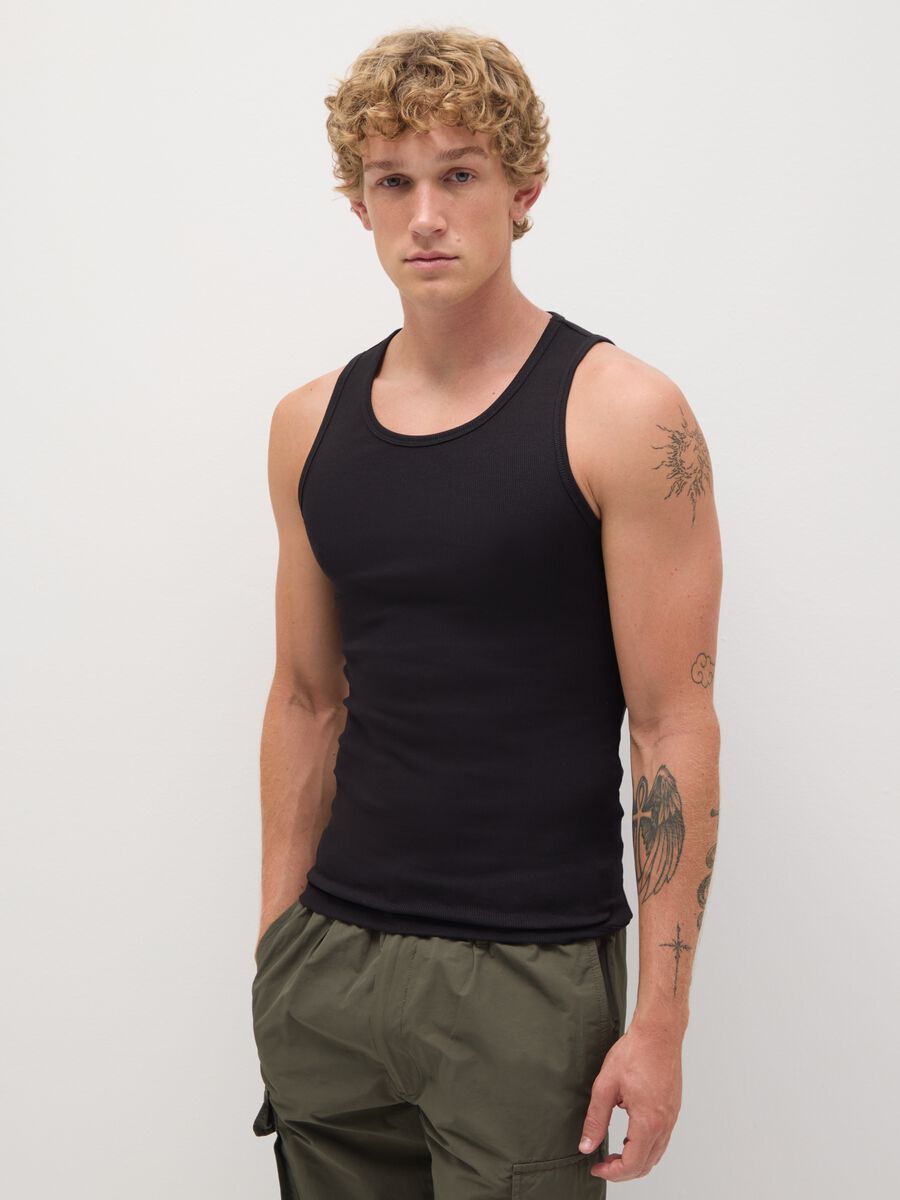 Men's Black Fitted Stretch Cotton Vest_0
