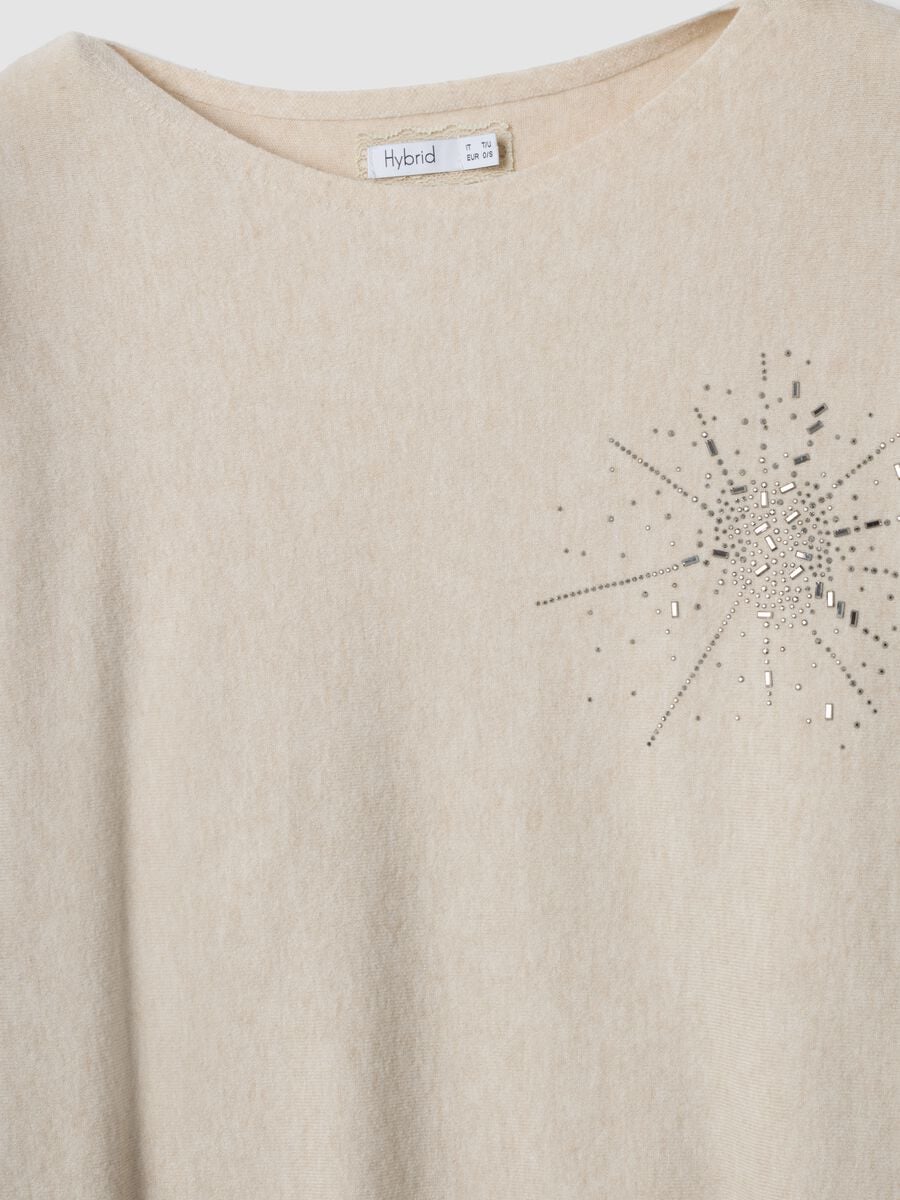 Beige viscose-blend jumper with rhinestones, regular fit_1
