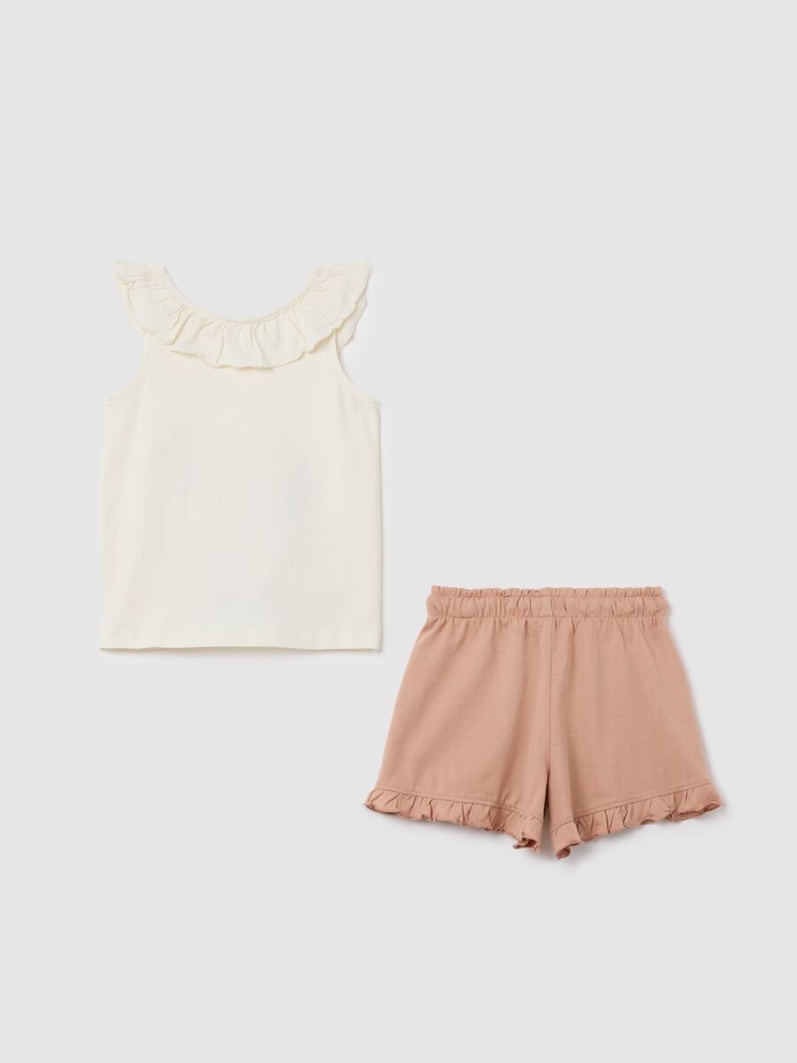Girls' white cotton top and shorts set, regular fit_1