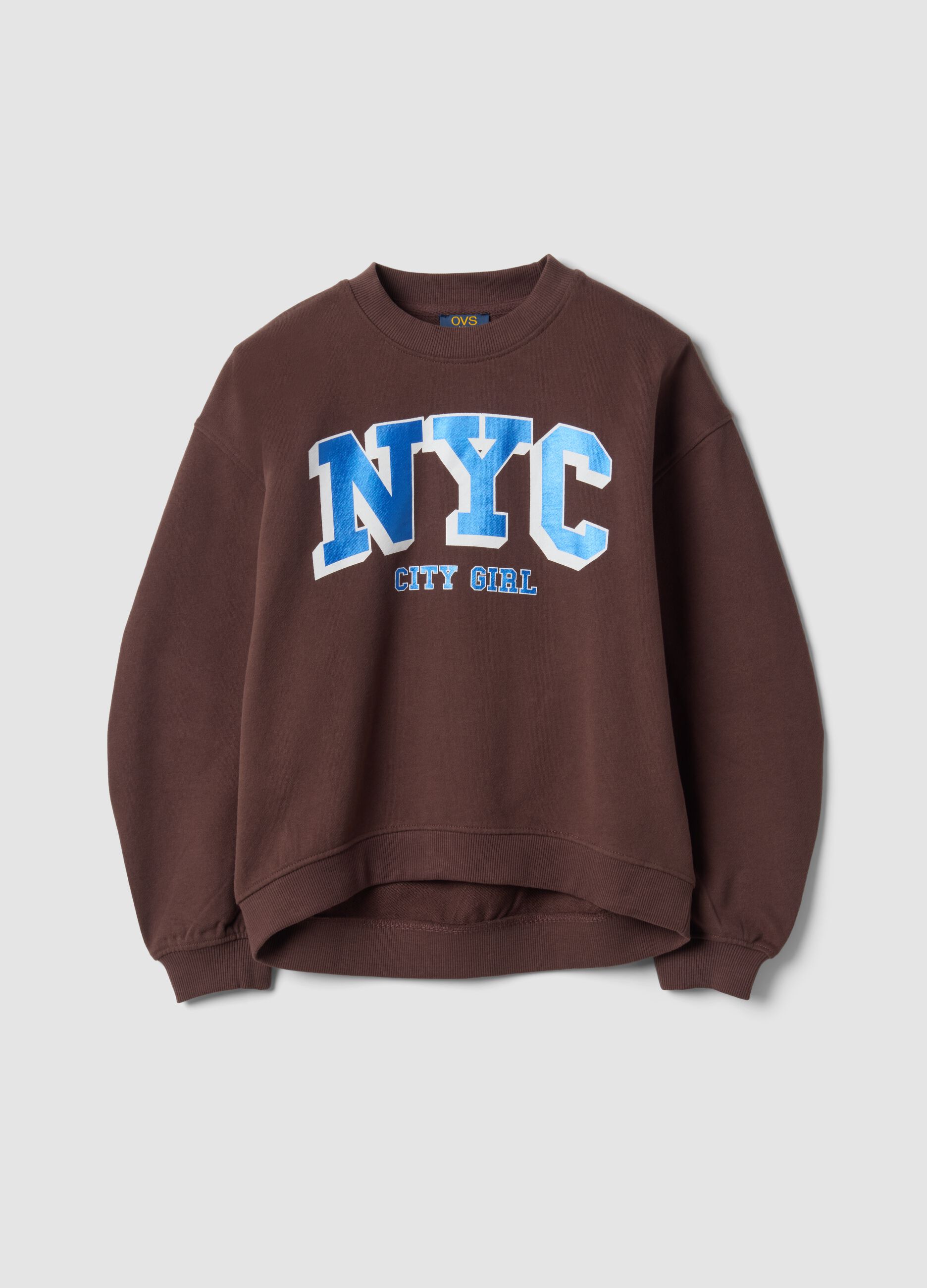 Brown pure cotton sweatshirt with NYC print