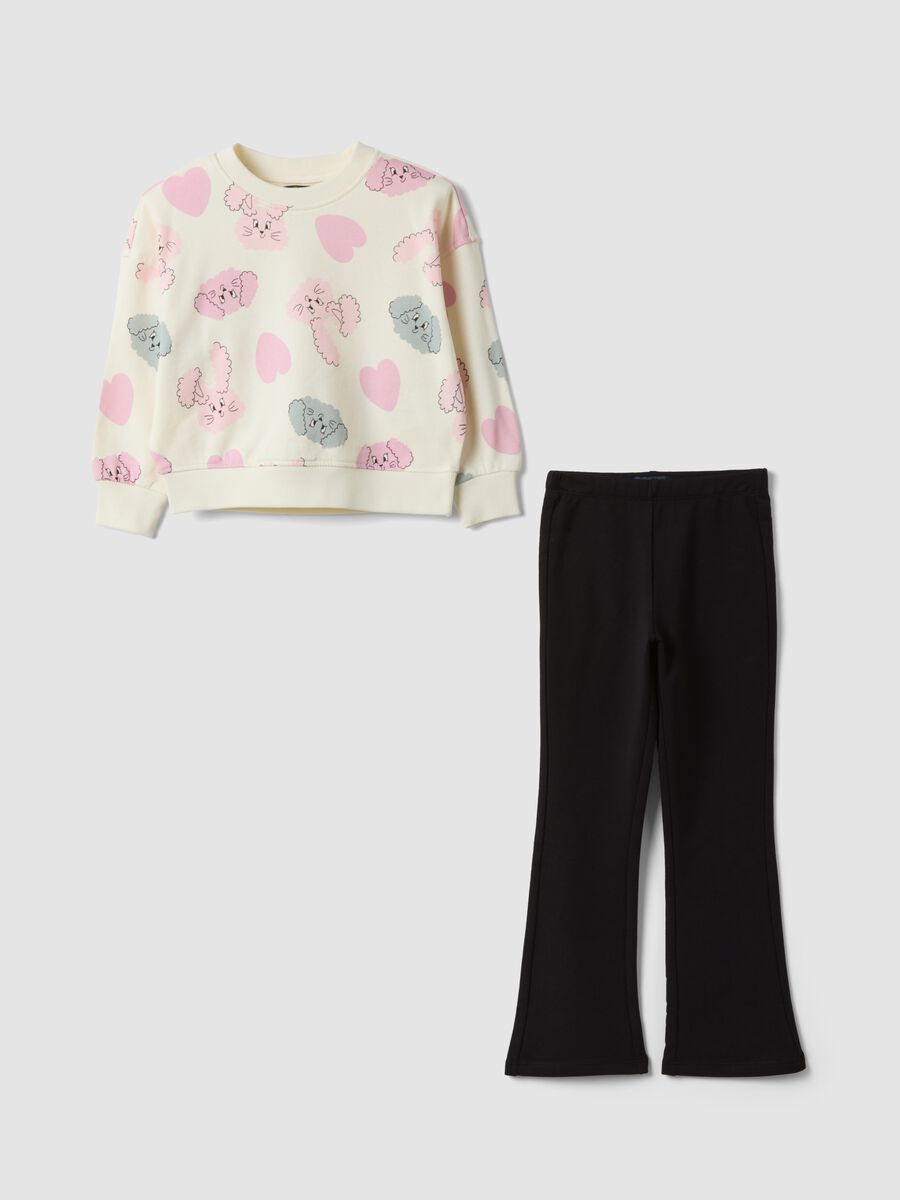 Multicoloured pure cotton girls&rsquo; set with sweatshirt and puppy print_0