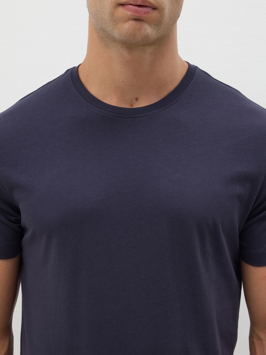 Men's blue pure cotton T-shirt_0