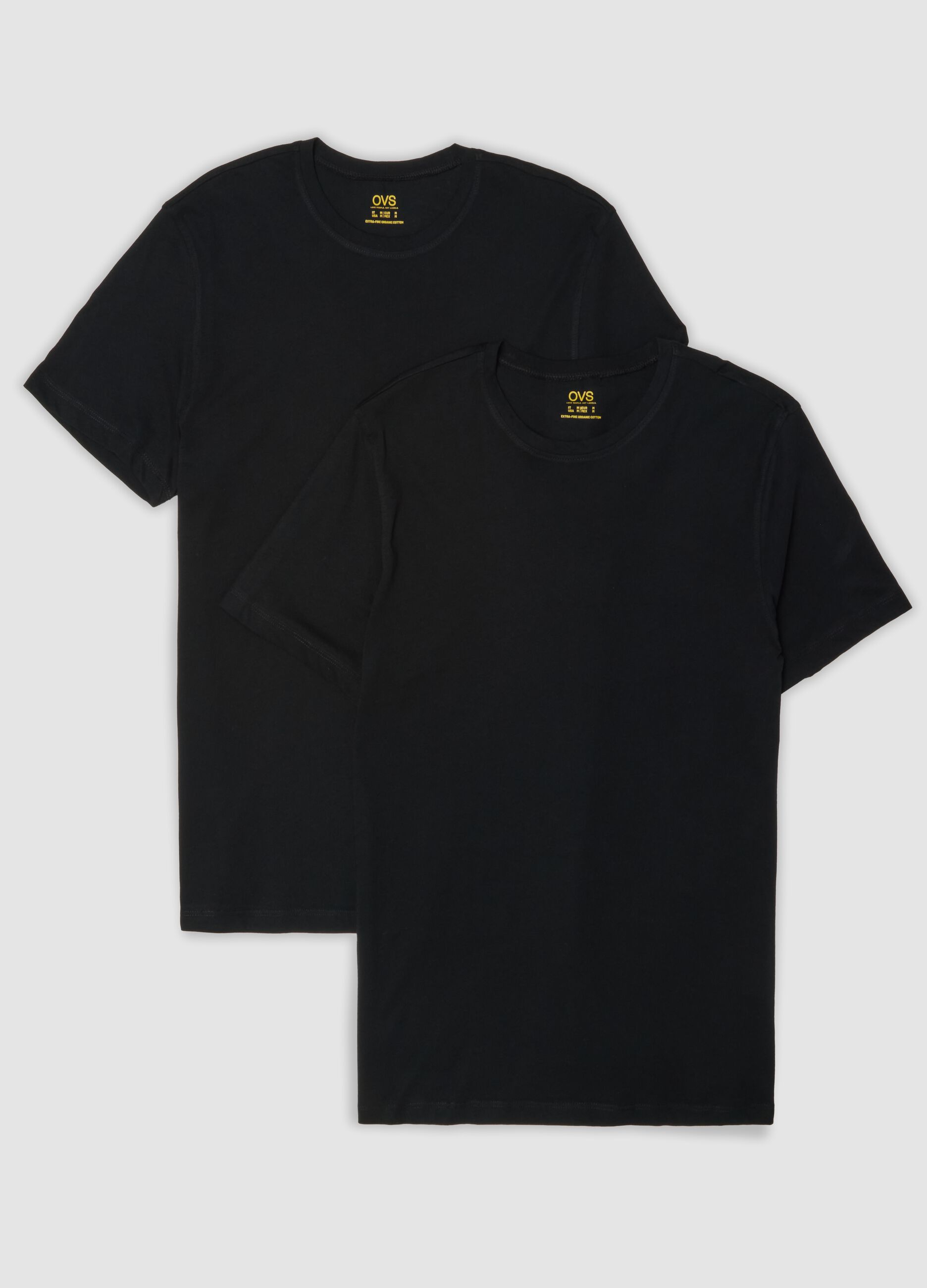 Two-pack of black crew-neck T-shirts in pure extra-fine cotton