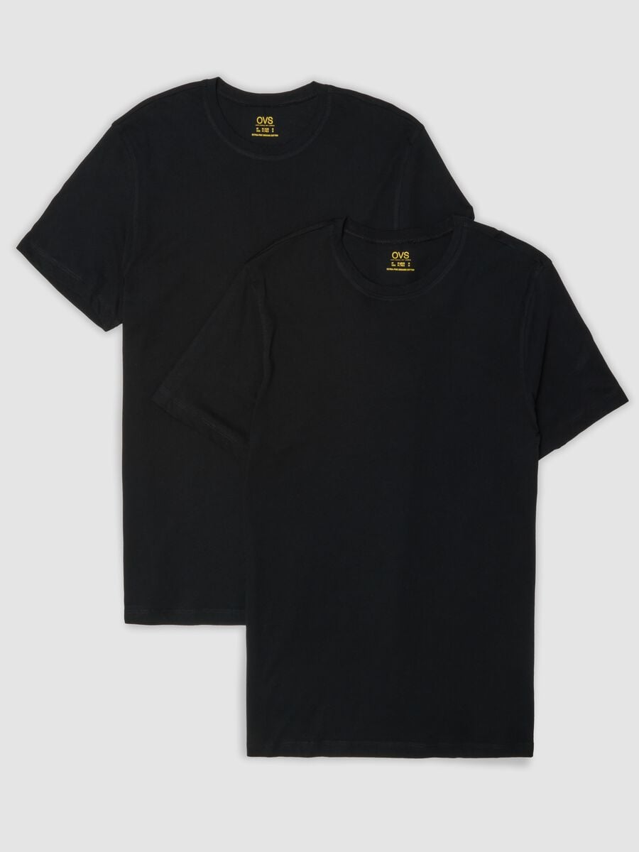 Two-pack of black crew-neck T-shirts in pure extra-fine cotton_4