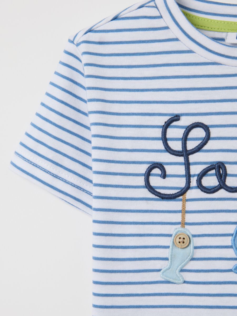 White and blue T-shirt in striped cotton_2