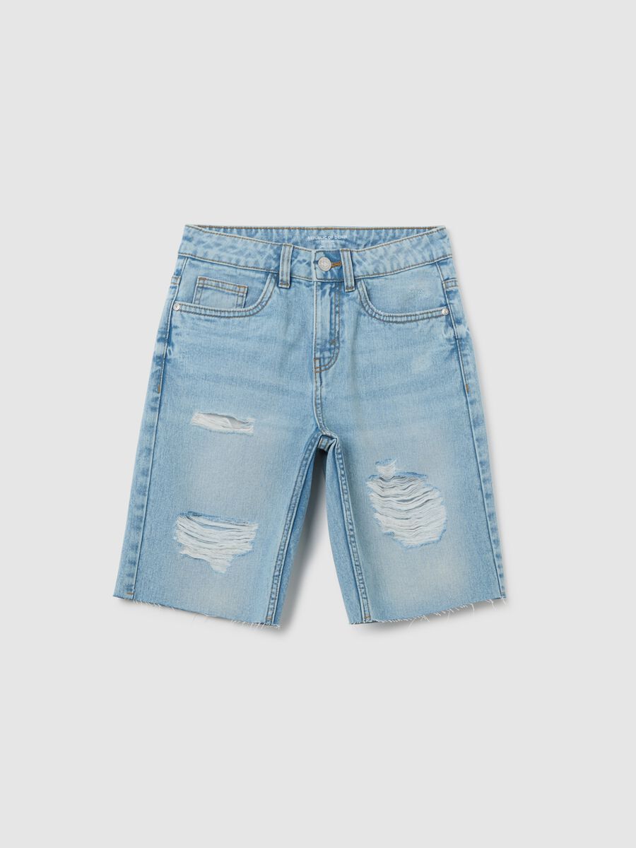 Bermuda da ragazzo in puro cotone azzurro regular fit_0