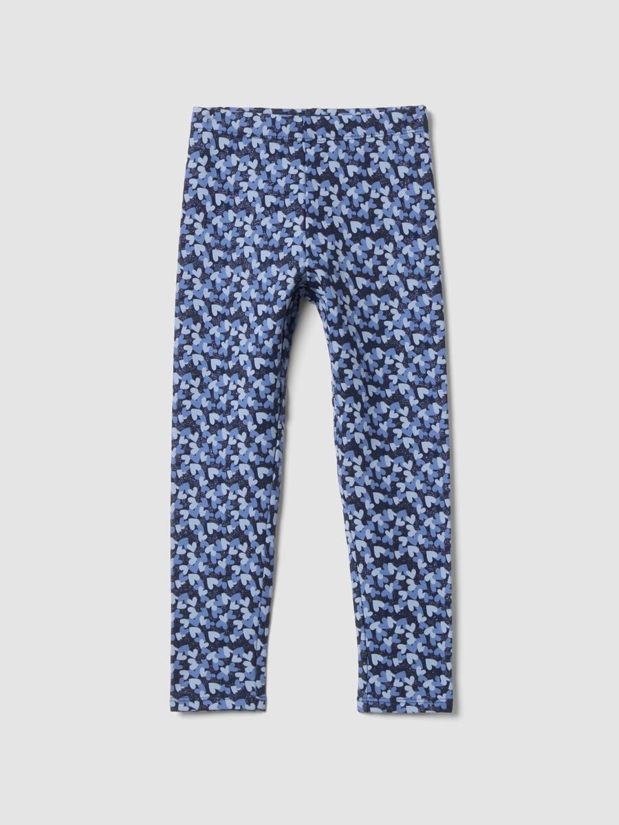 Blue skinny leggings in stretch organic cotton with heart print_0