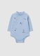 Baby's Christmas bodysuit in pure blue cotton with high collar_0