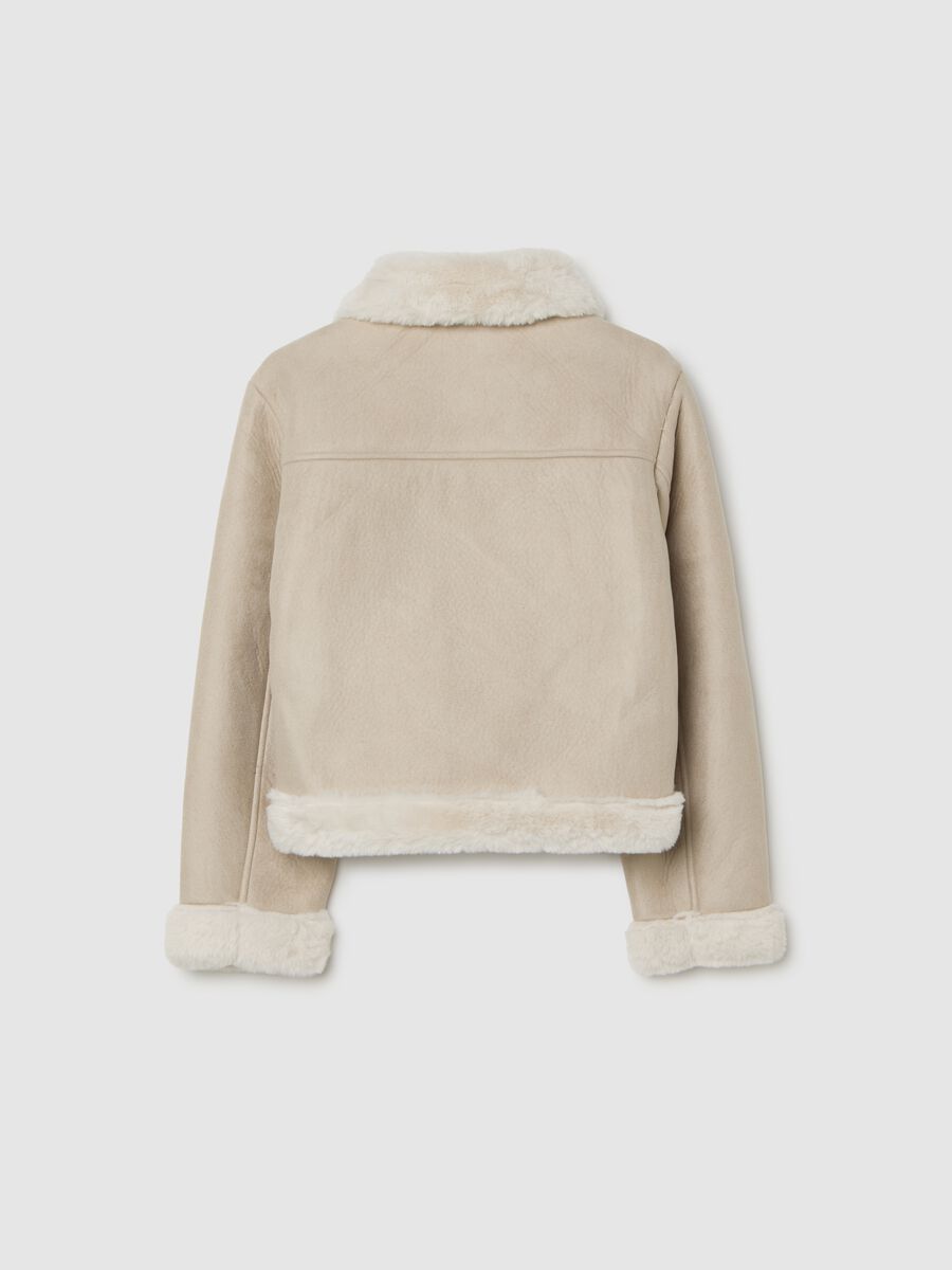 Beige faux leather jacket with synthetic fur_1