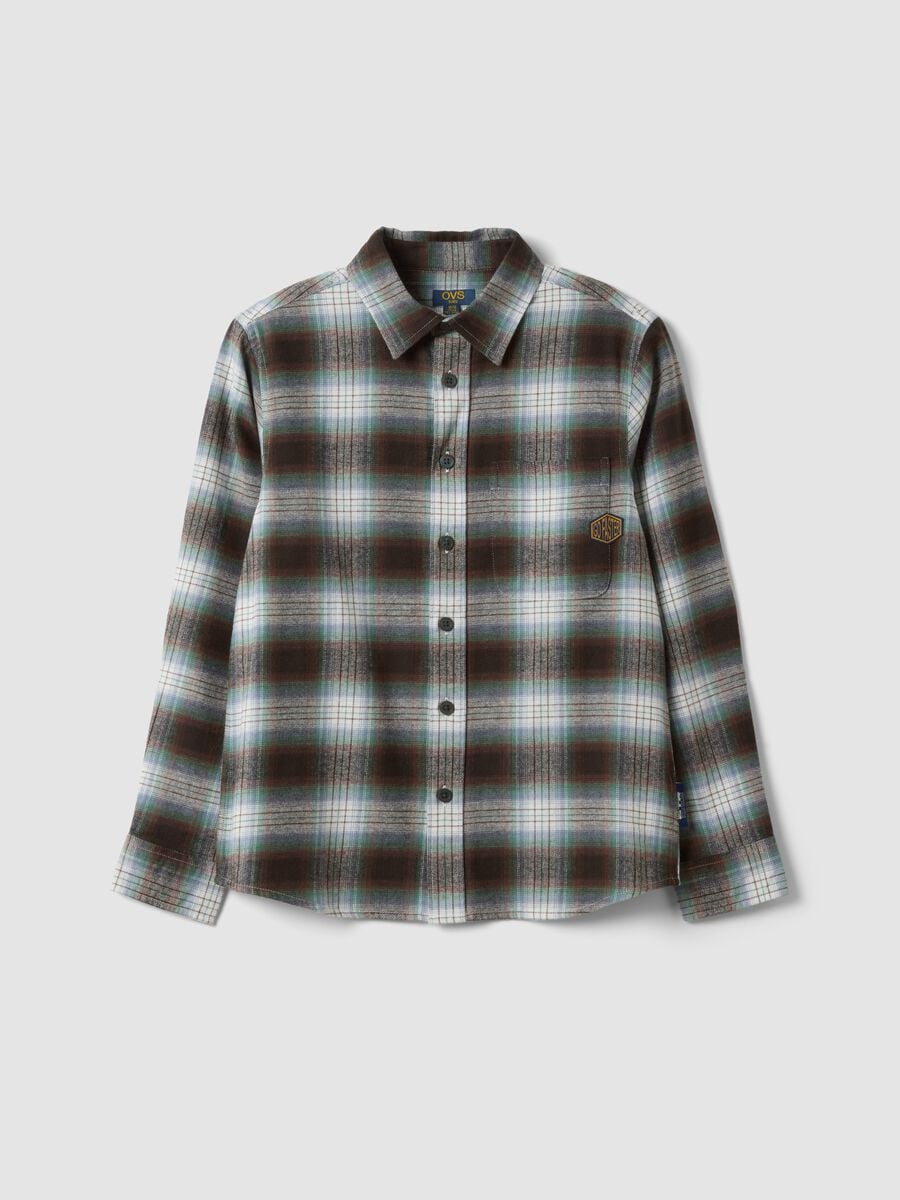Camicia marrone a quadri in puro cotone_3