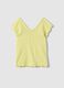 Yellow girls' cotton blend fitted V-neck t-shirt_4