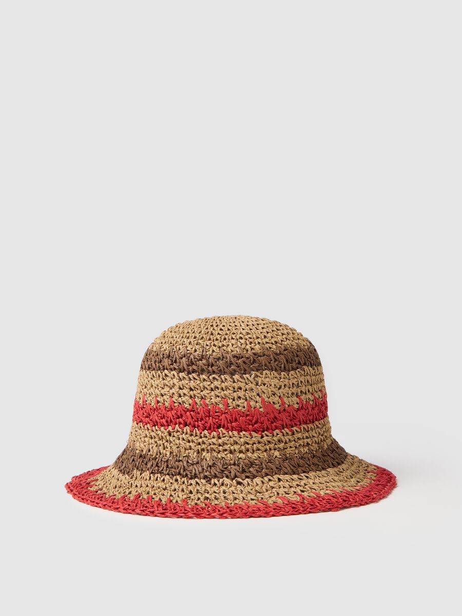 Women's hat with brown and red stripes_0