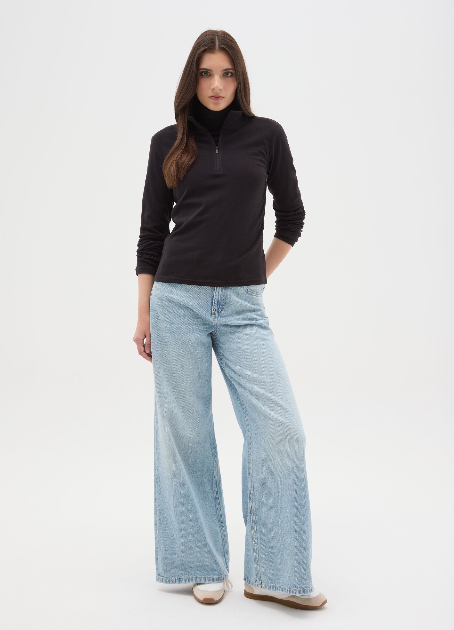 Black high-neck fleece with half-zip regular fit