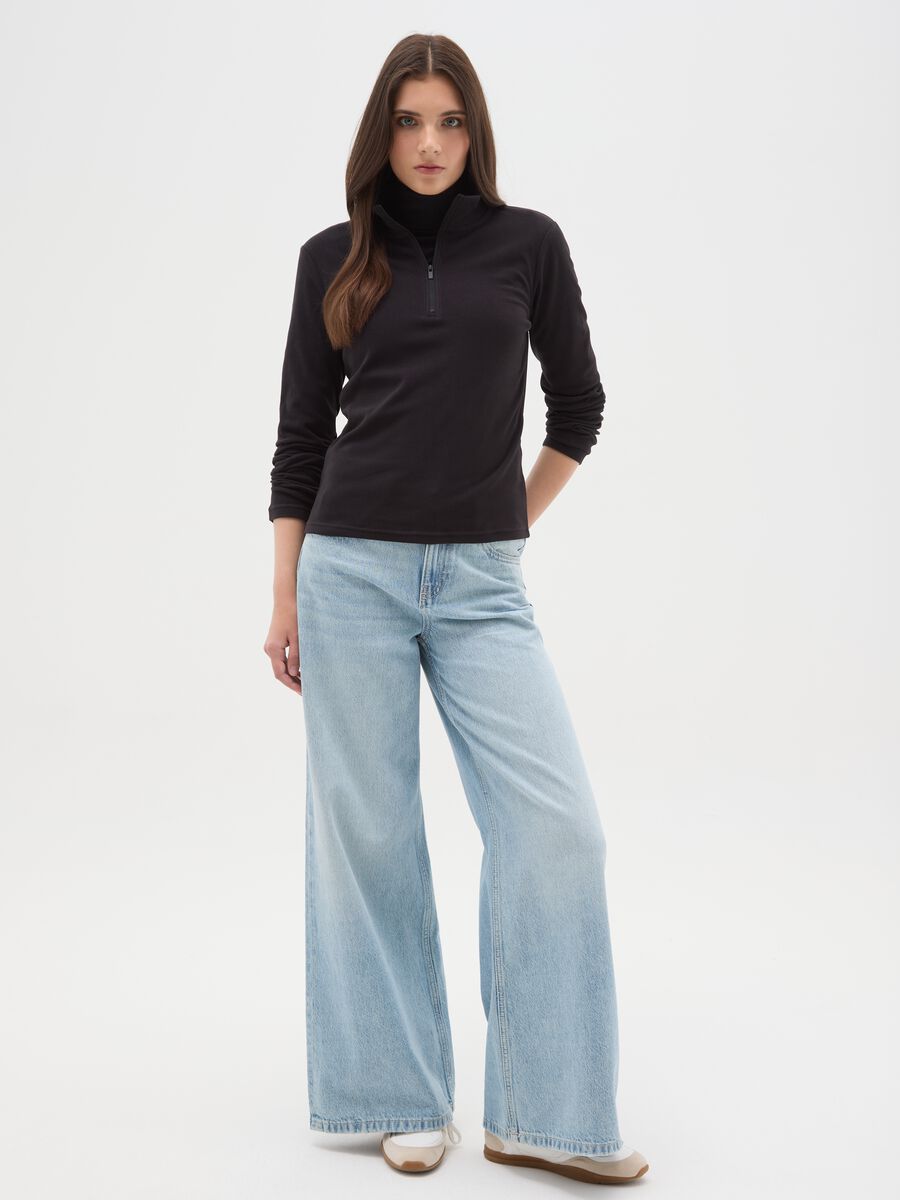 Pile a collo alto nero con mezza zip regular fit_1