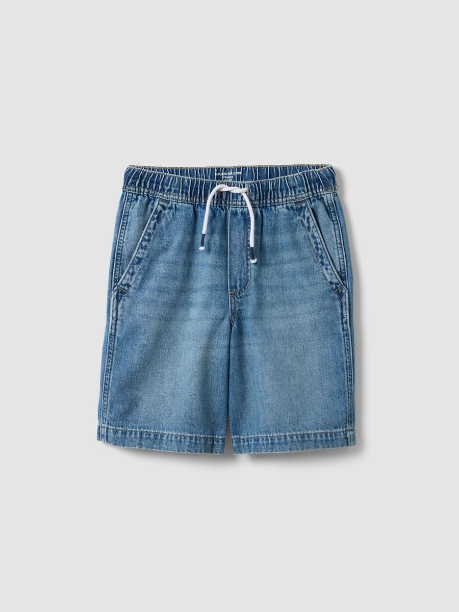 Pantaloni corti denim blu in misto cotone da ragazzo straight fit_0