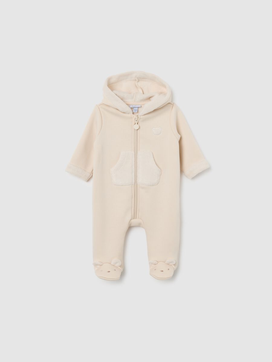 Baby beige jumpsuit with hood and zip_0