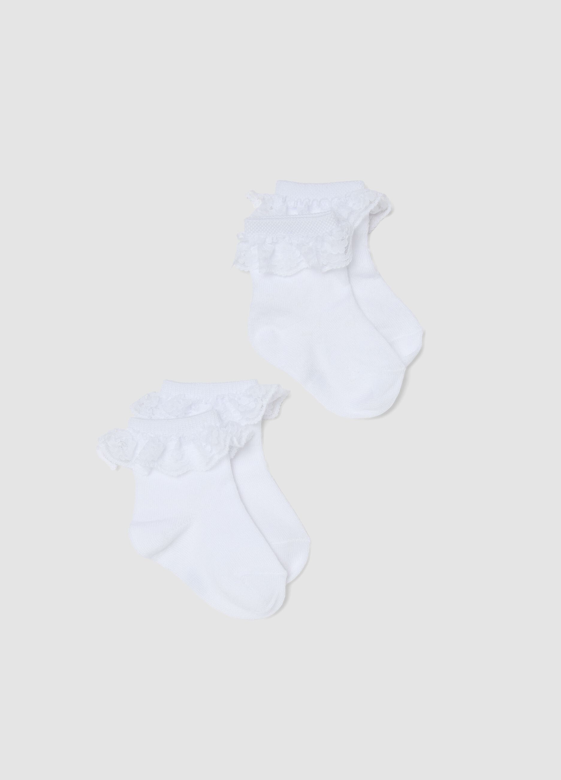 Twin pack of white stretchy cotton baby ankle socks