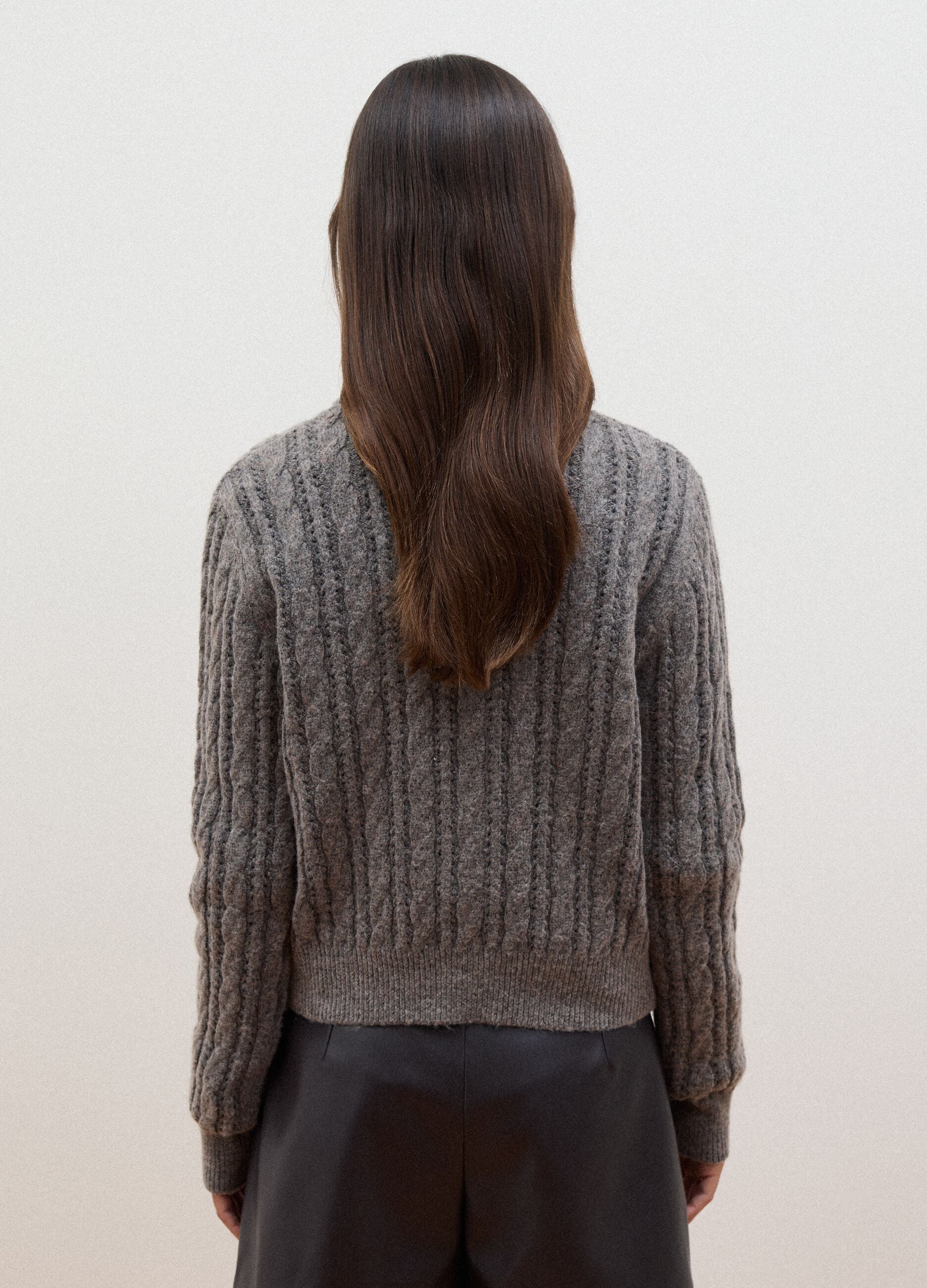 Grey cable-knit wool-blend cardigan
