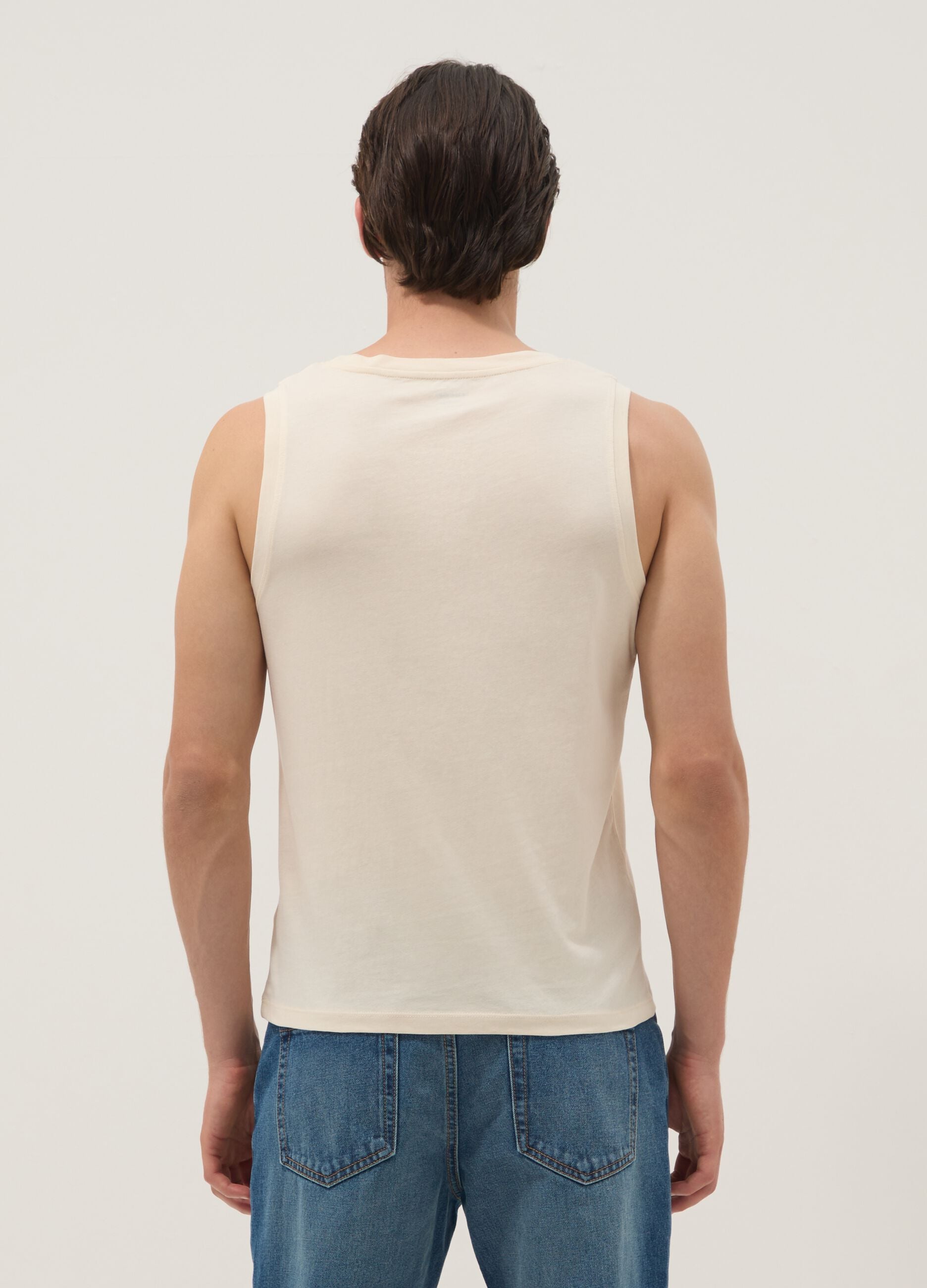 Canotta girocollo beige in puro cotone regular fit