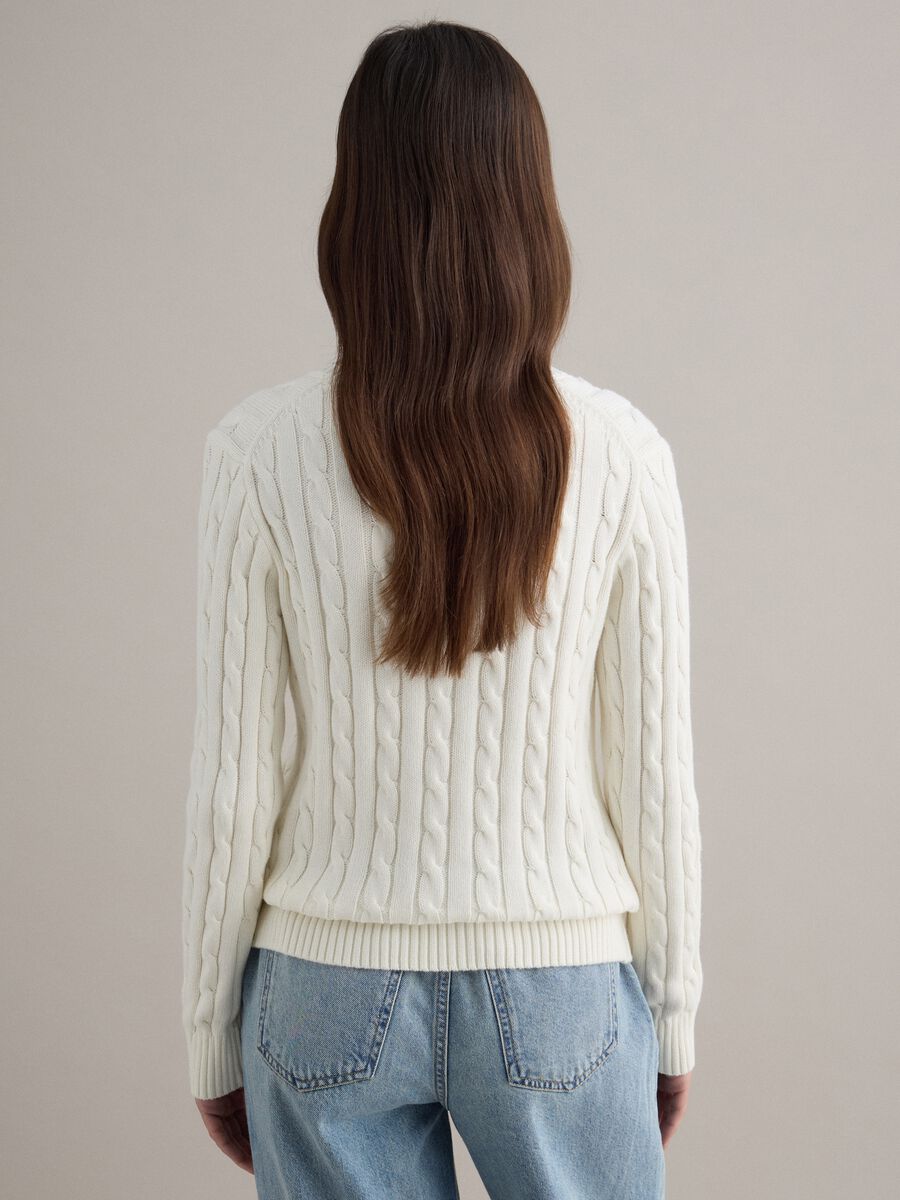 White pure cotton regular fit pullover with cable knit design_3