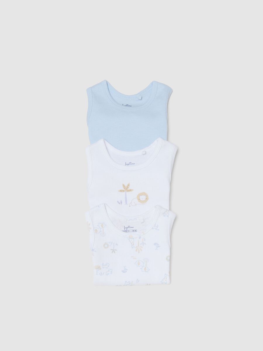 Multicolour sleeveless cotton bodysuit tripack for newborns_2