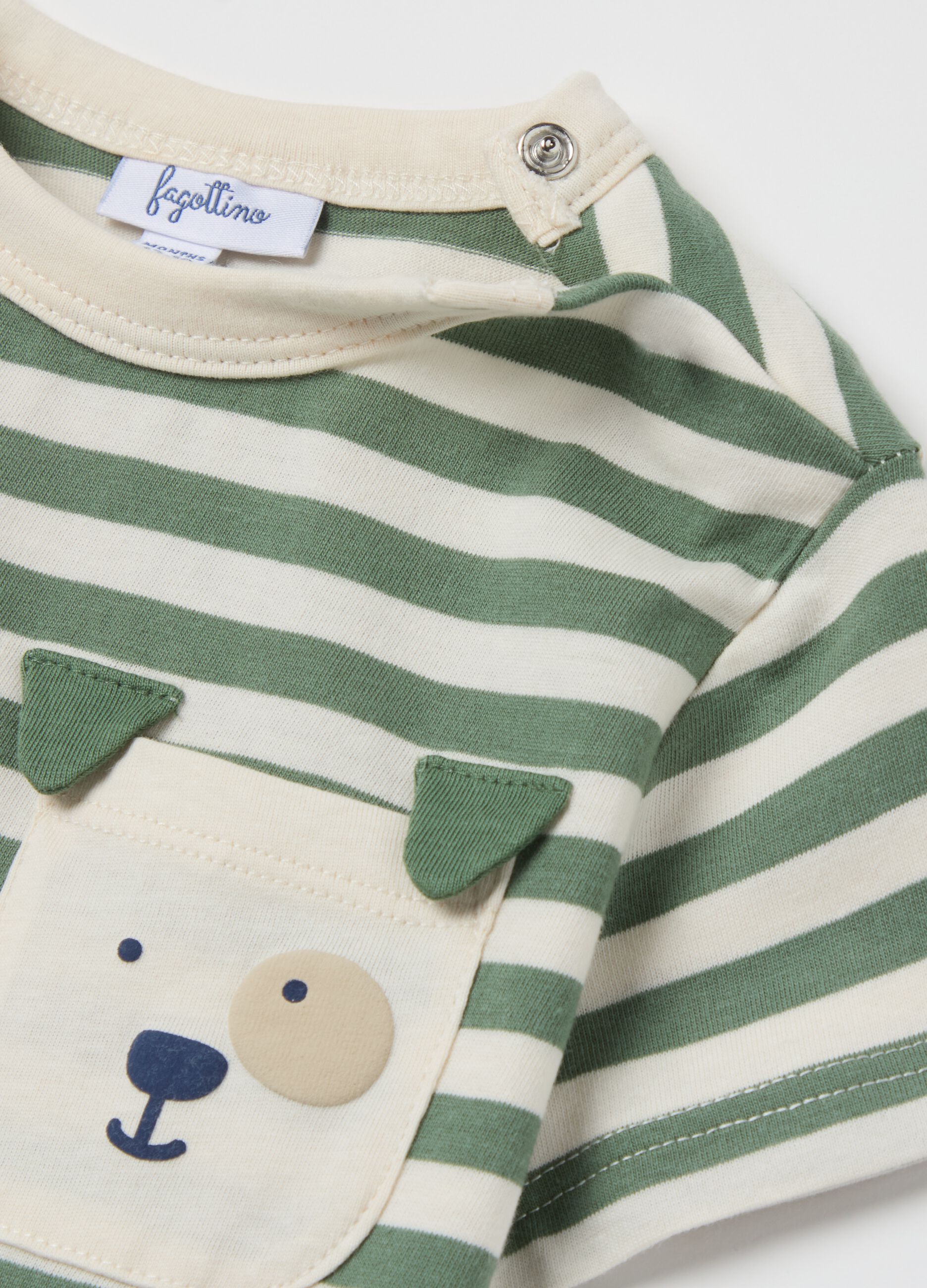 T-shirt in cotone a righe con tasca e cagnolino 