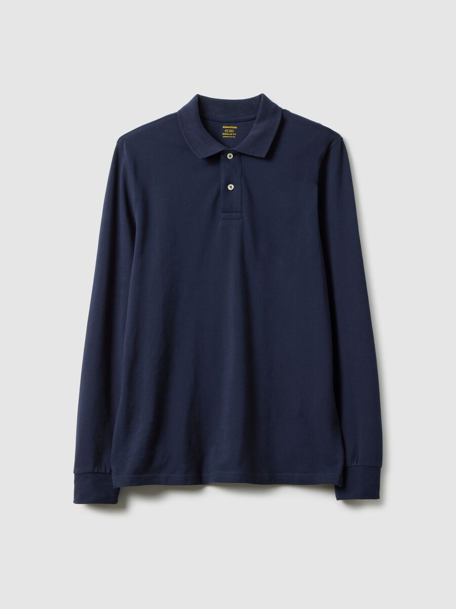 Polo blu a maniche lunghe in puro cotone regular fit_4