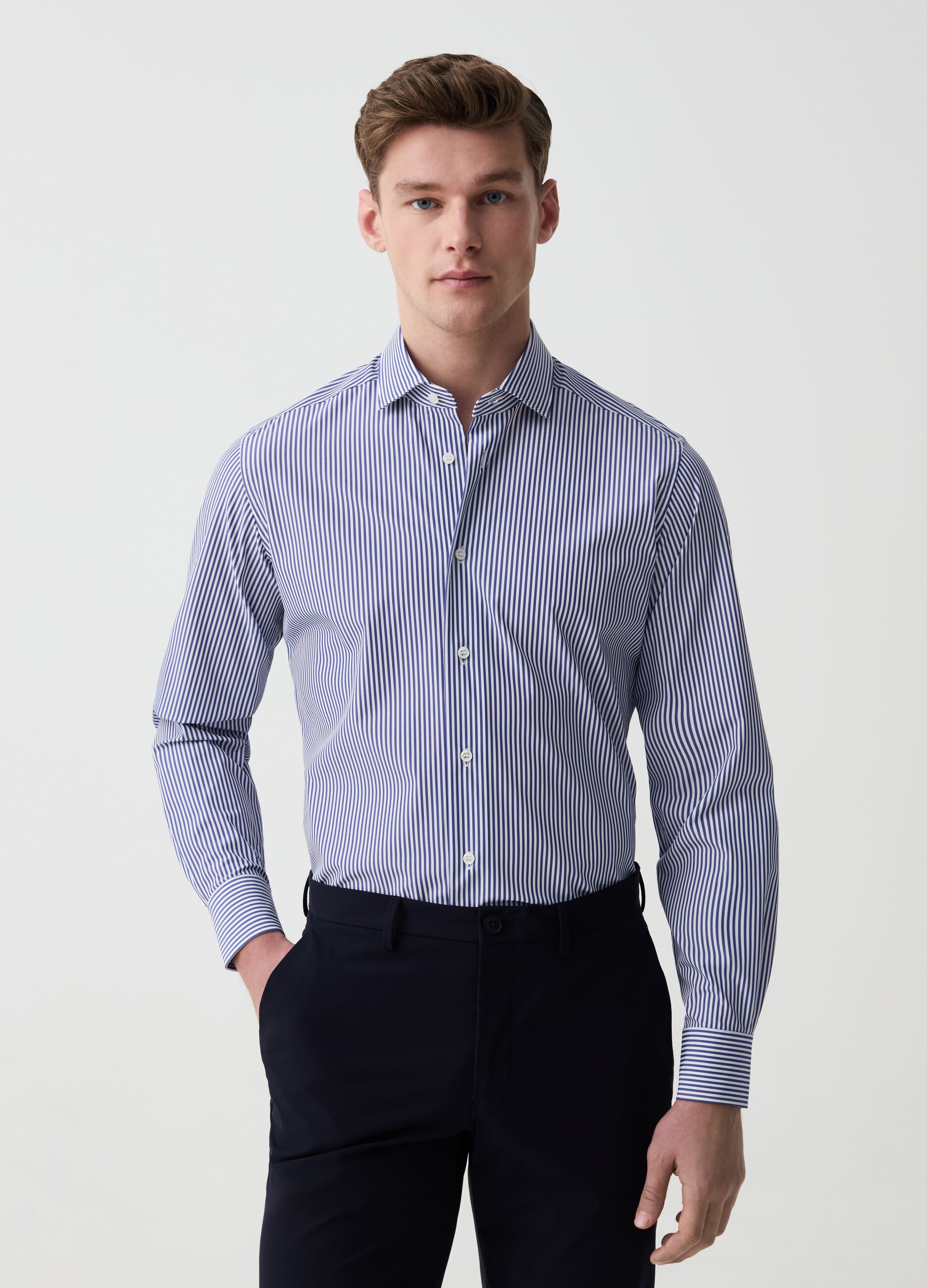 Camicia slim fit stretch a righe OVS Tech